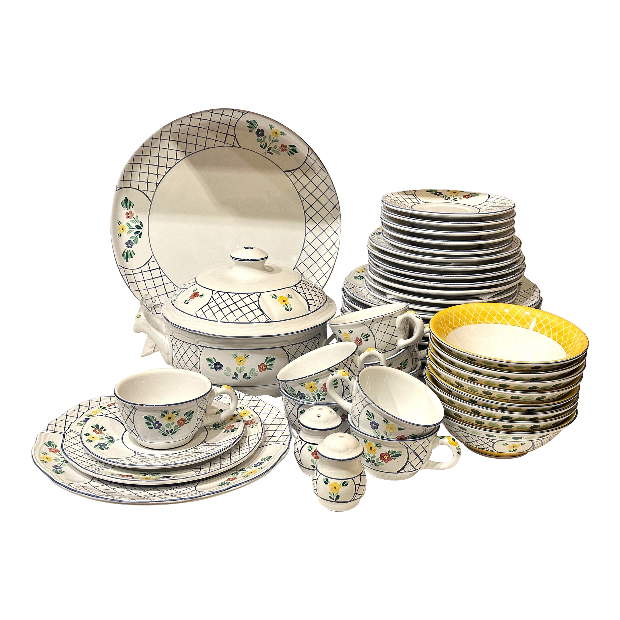 1990s Herend Village Pottery Dinnerware Set for 8 – Lattice Hill