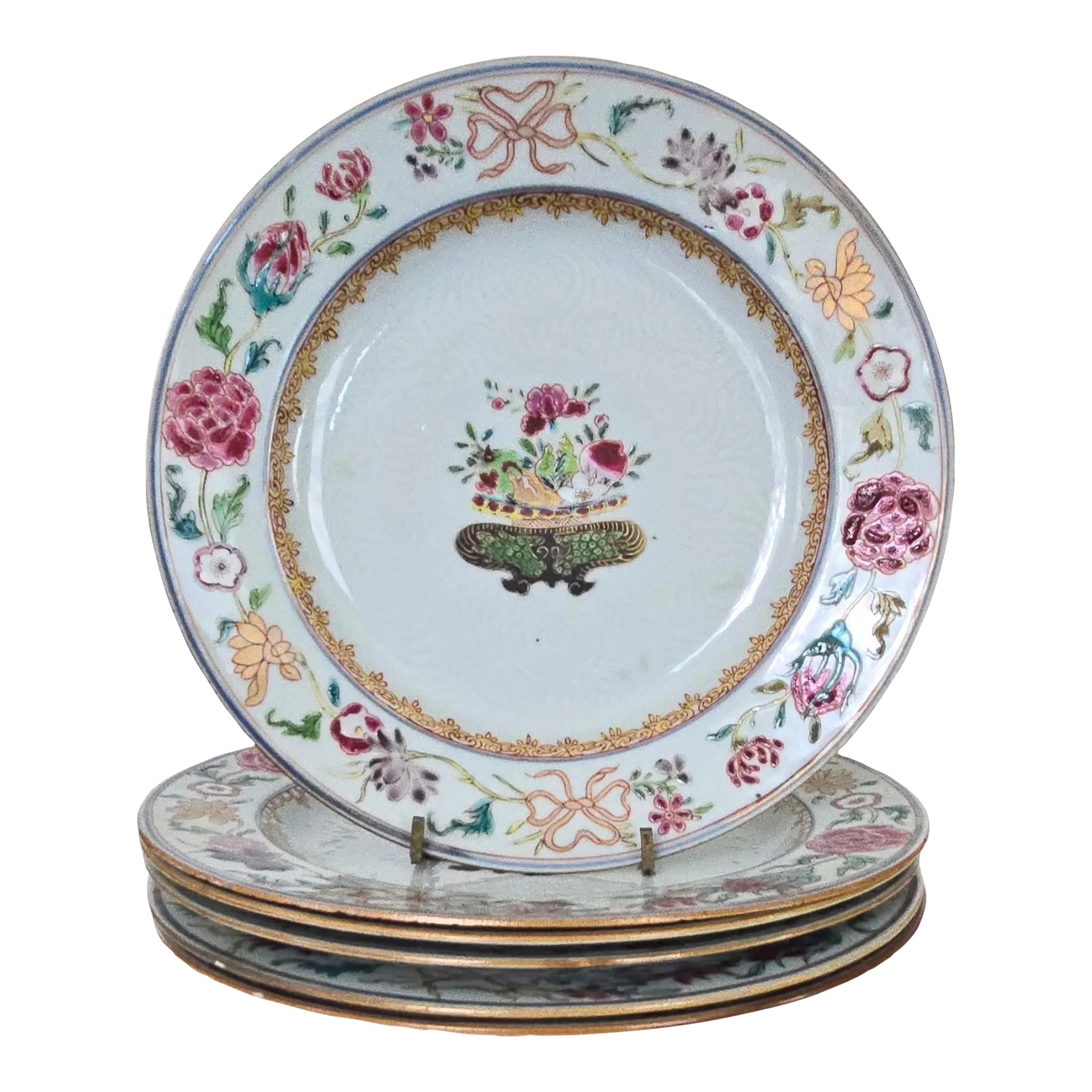 Set of 6 Antique Chinoiserie French 17th Century Chinoiserie Porcelain Wall Plates