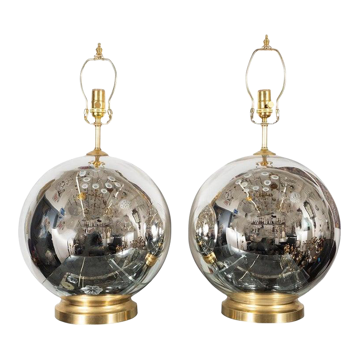 Spherical Mercury Glass Lamps A Pair Chairish