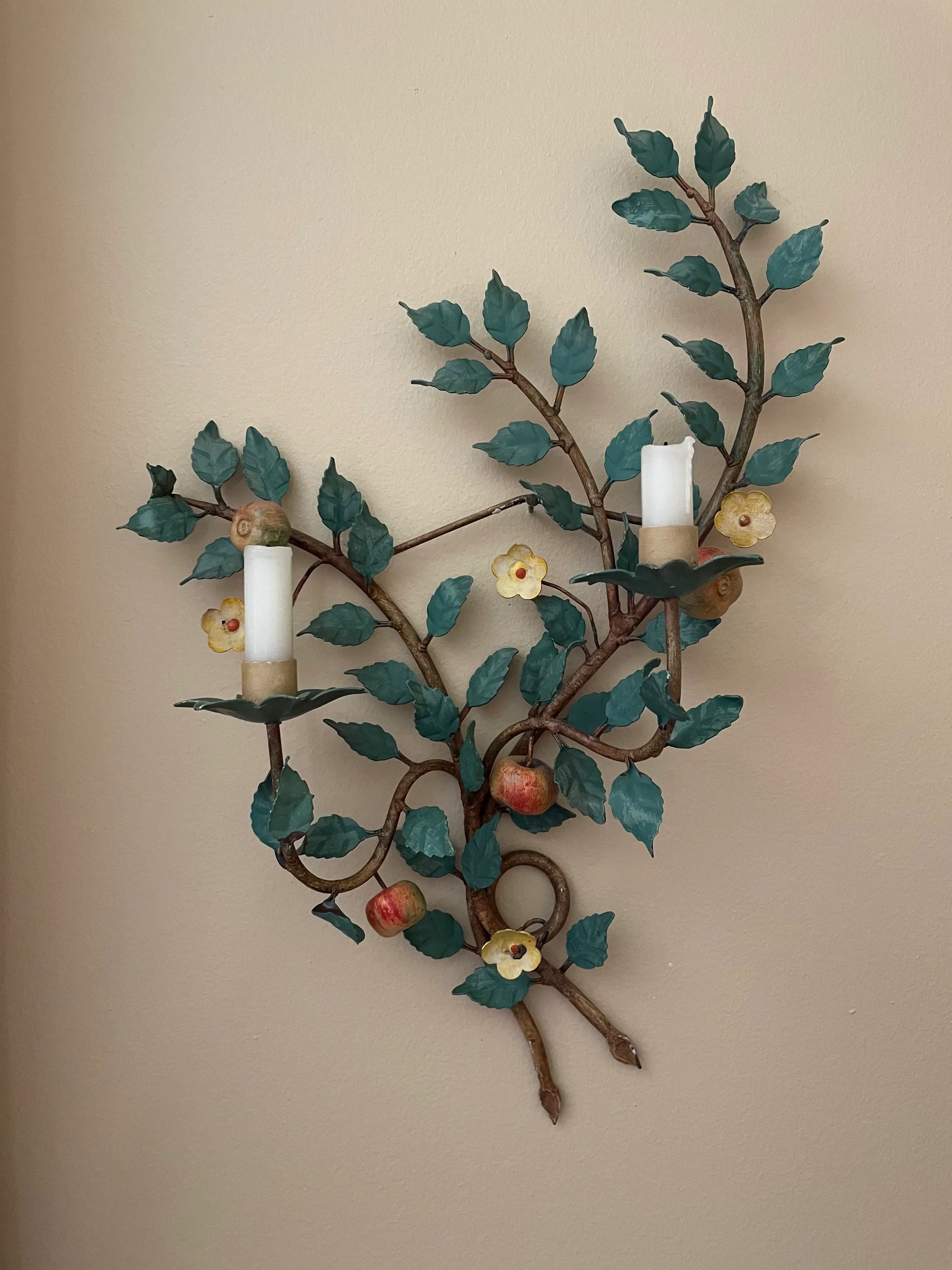 1950s Italian Painted Metal Leaf and Branch Candle Wall Sconce | Chairish, image size:3024x4032