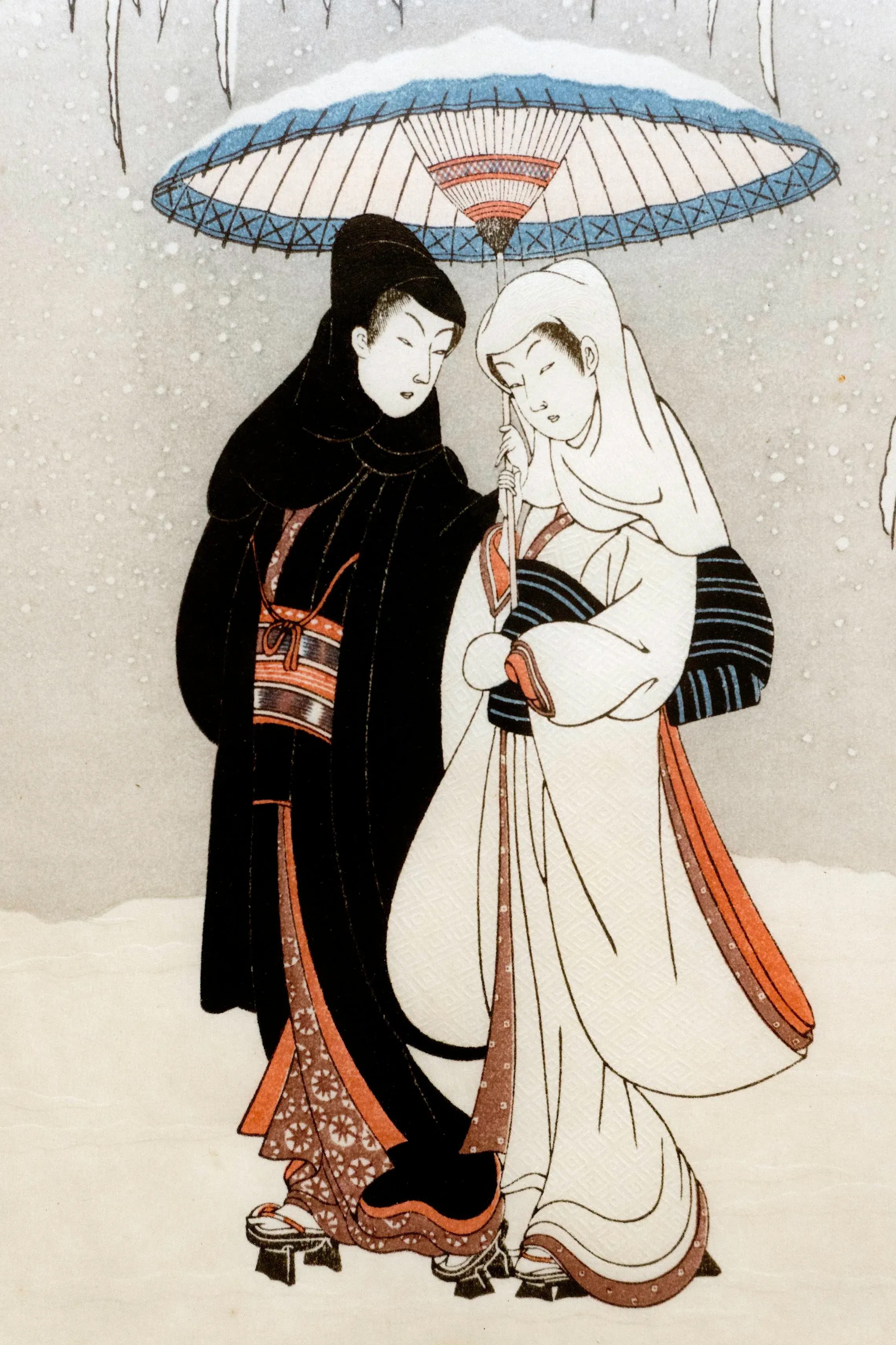 Young Couple Walking in a Snow Storm Attributed to Harunobu Suzuki