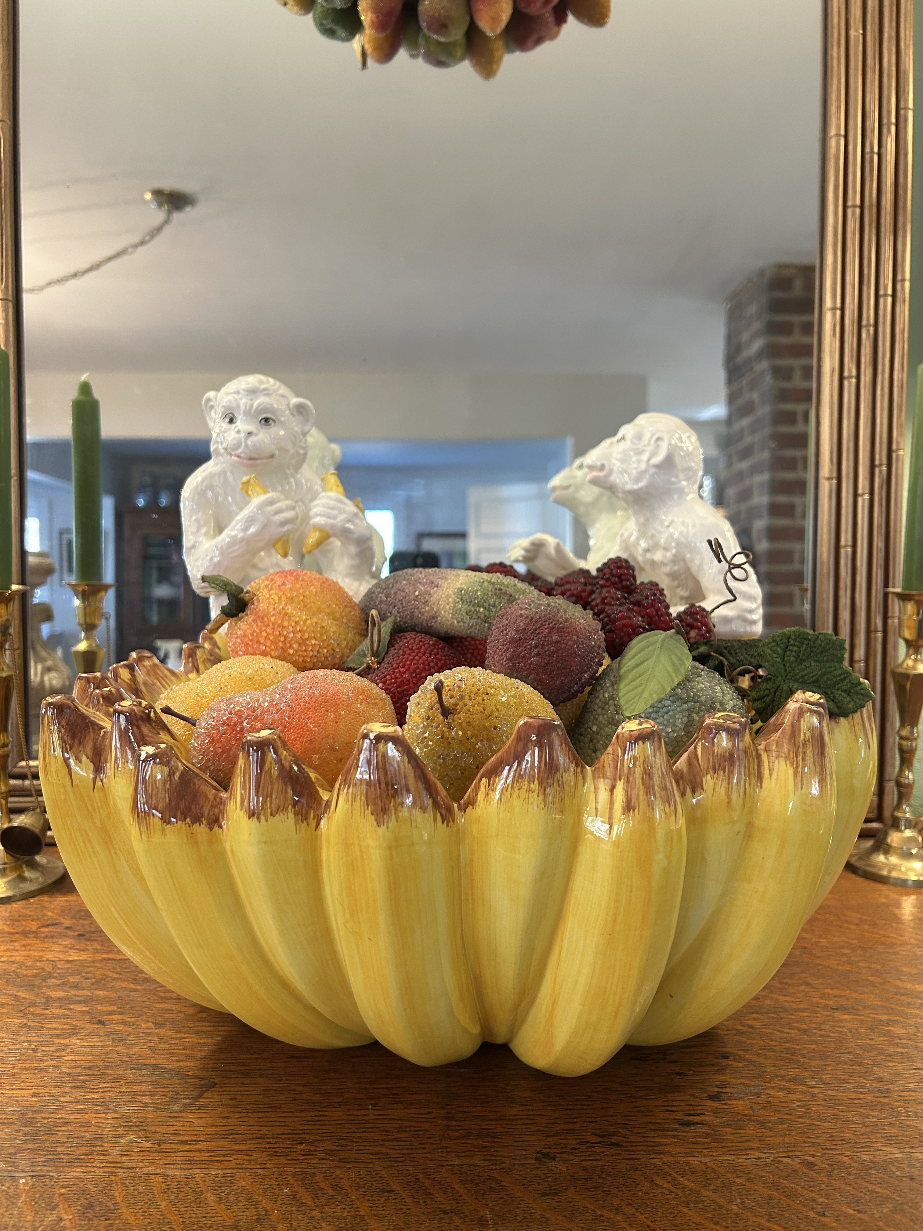 1980's Horchow Italian Majolica Ceramic Monkey and Banana Bowl