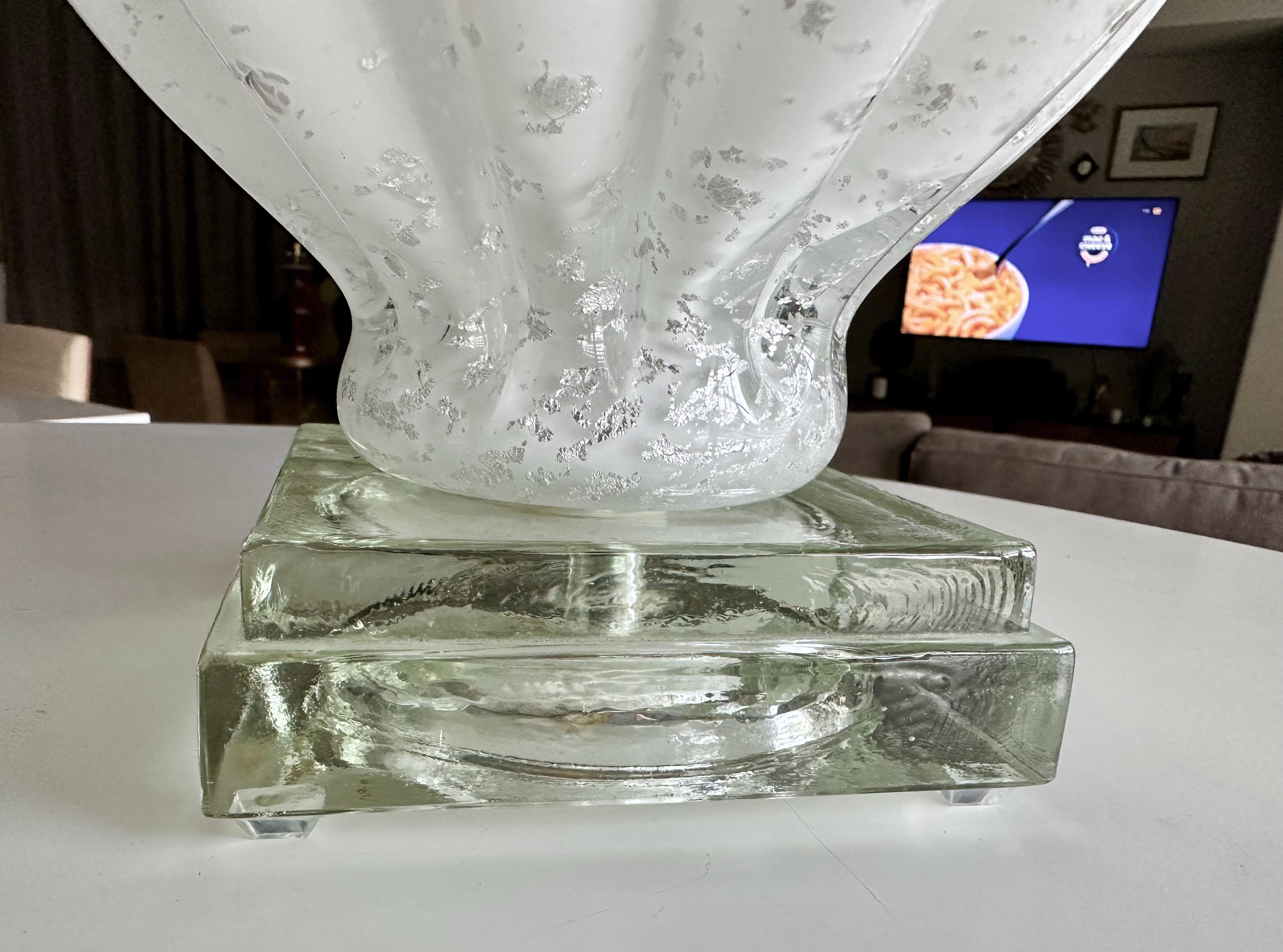Pair Murano White and Silver Inclusions Glass Table Lamps