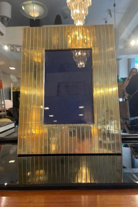 Vintage Brass and Blue Velvet Photo Frame, 1970s