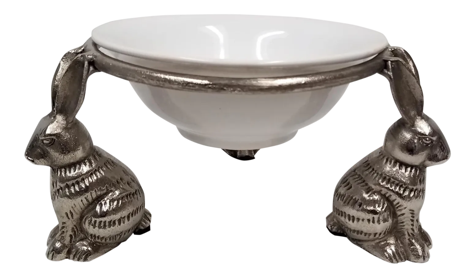 Ceramic Serving Bowl With Three Bunnies Stand Chairish