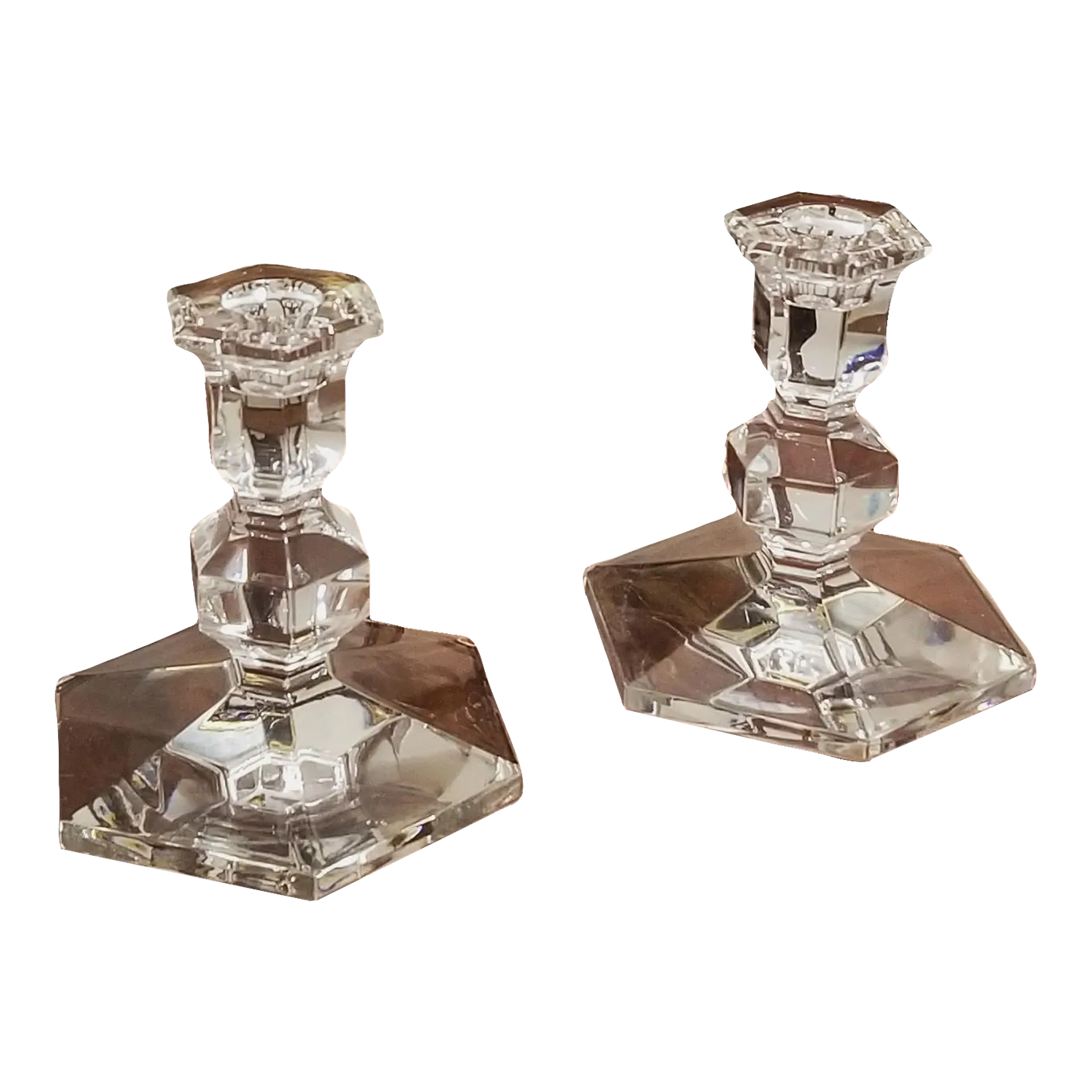 1990s Pair of Crystal Candleholders, Val St Lambert "Gardenia" Pattern, Belgium