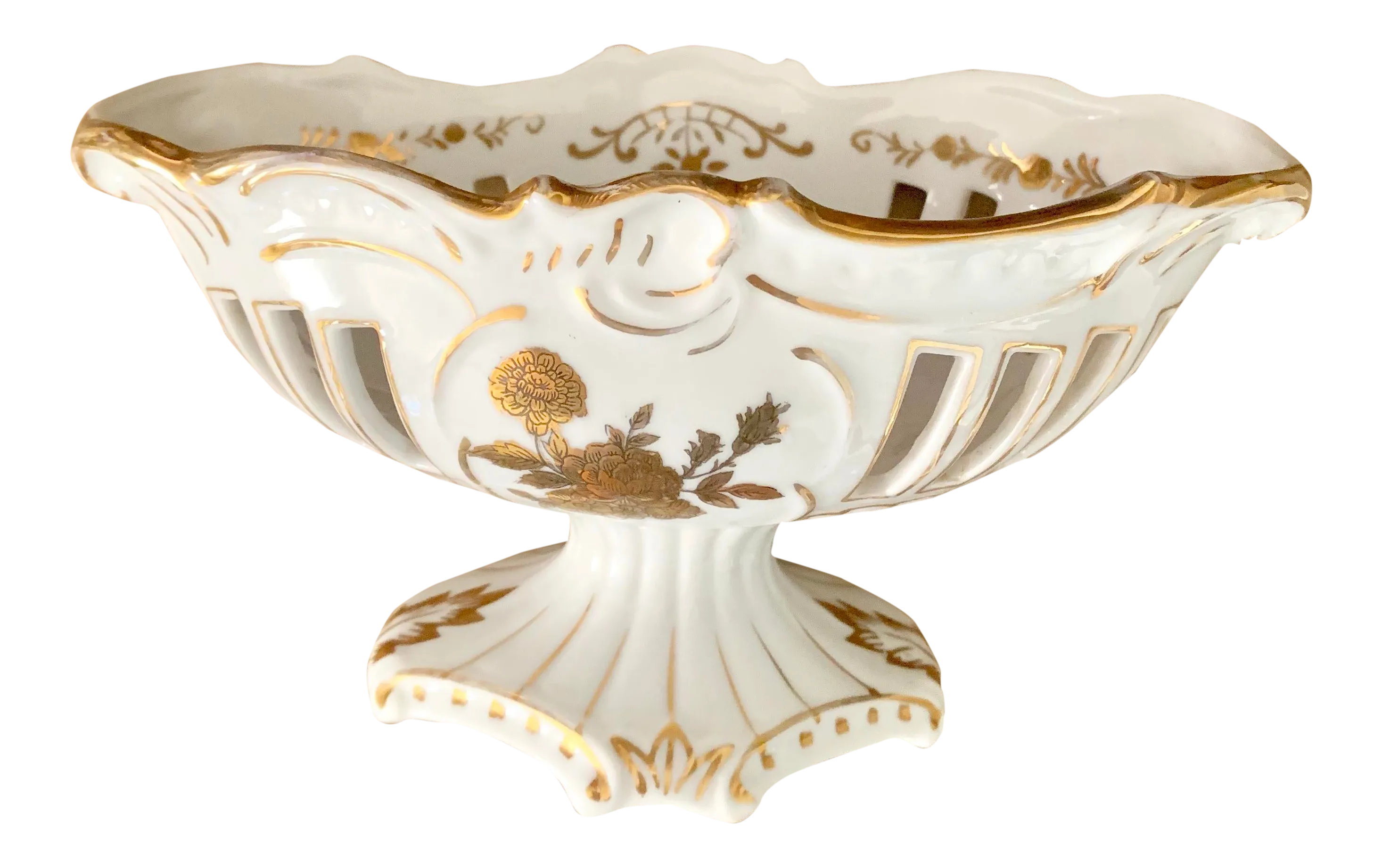 Early 1900 S European Cutout Porcelain Candy Dish With Gilt Floral Overlay Chairish