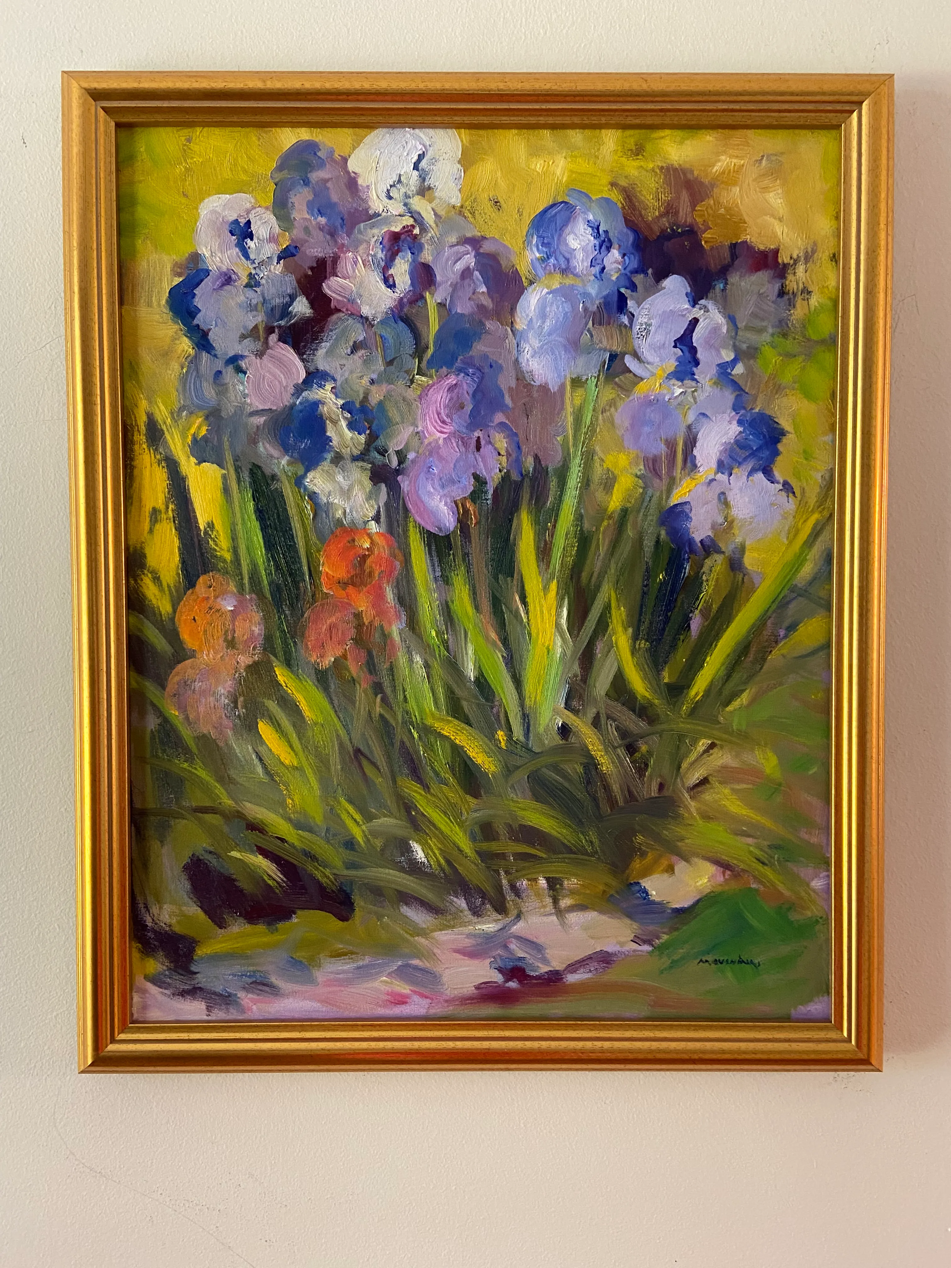 Contemporary Impressionist Plein Air Garden Iris Oil