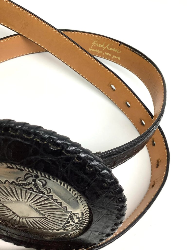 Vintage Hand Made Leather Belt Fred Coen Silver Buckle 