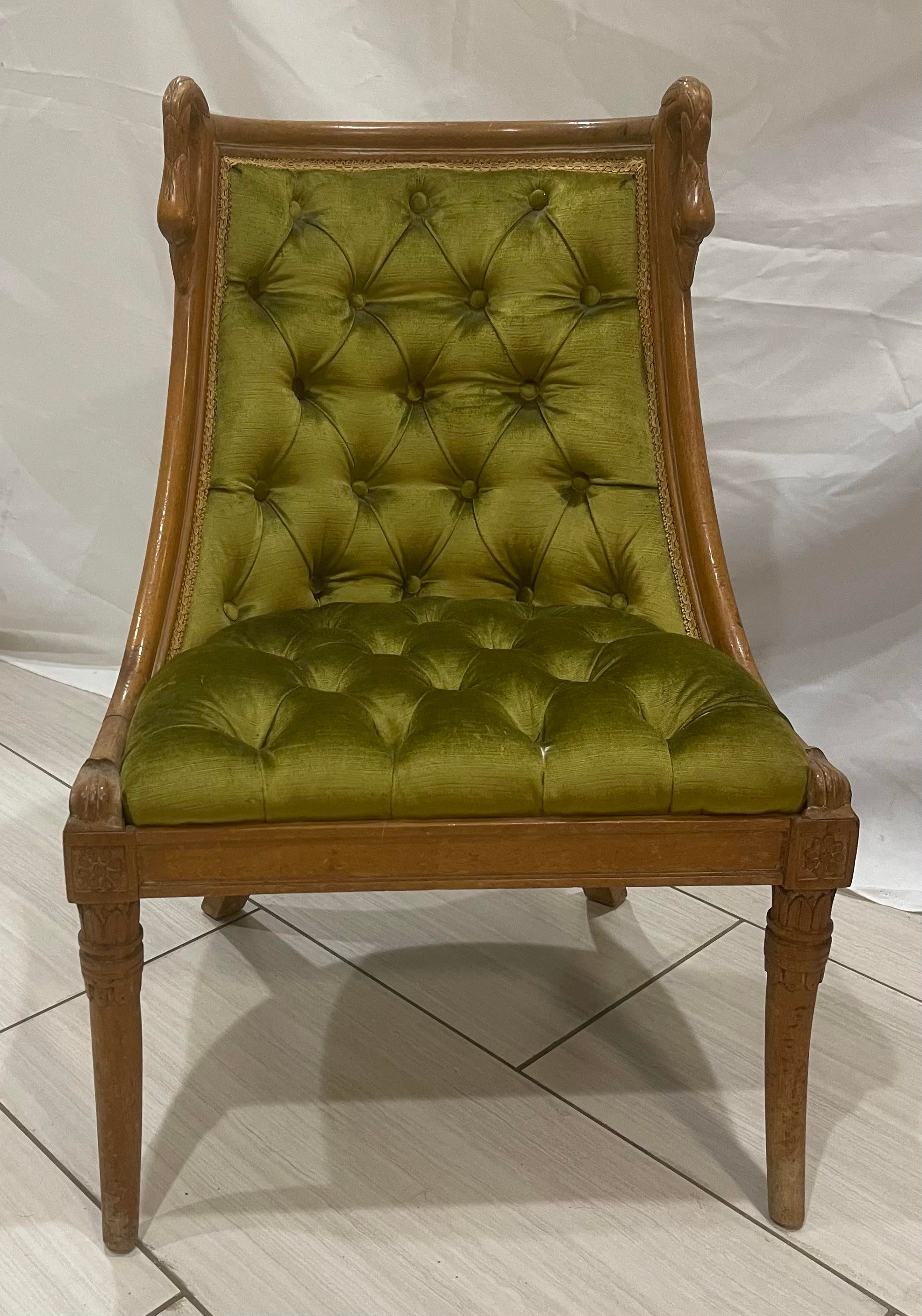 1920s Antique Gooseneck Armless Child Tufted Chair in