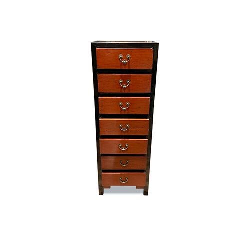 1970s Asian Vintage Black and Orange/Red 7 Drawers Dresser | Chairish