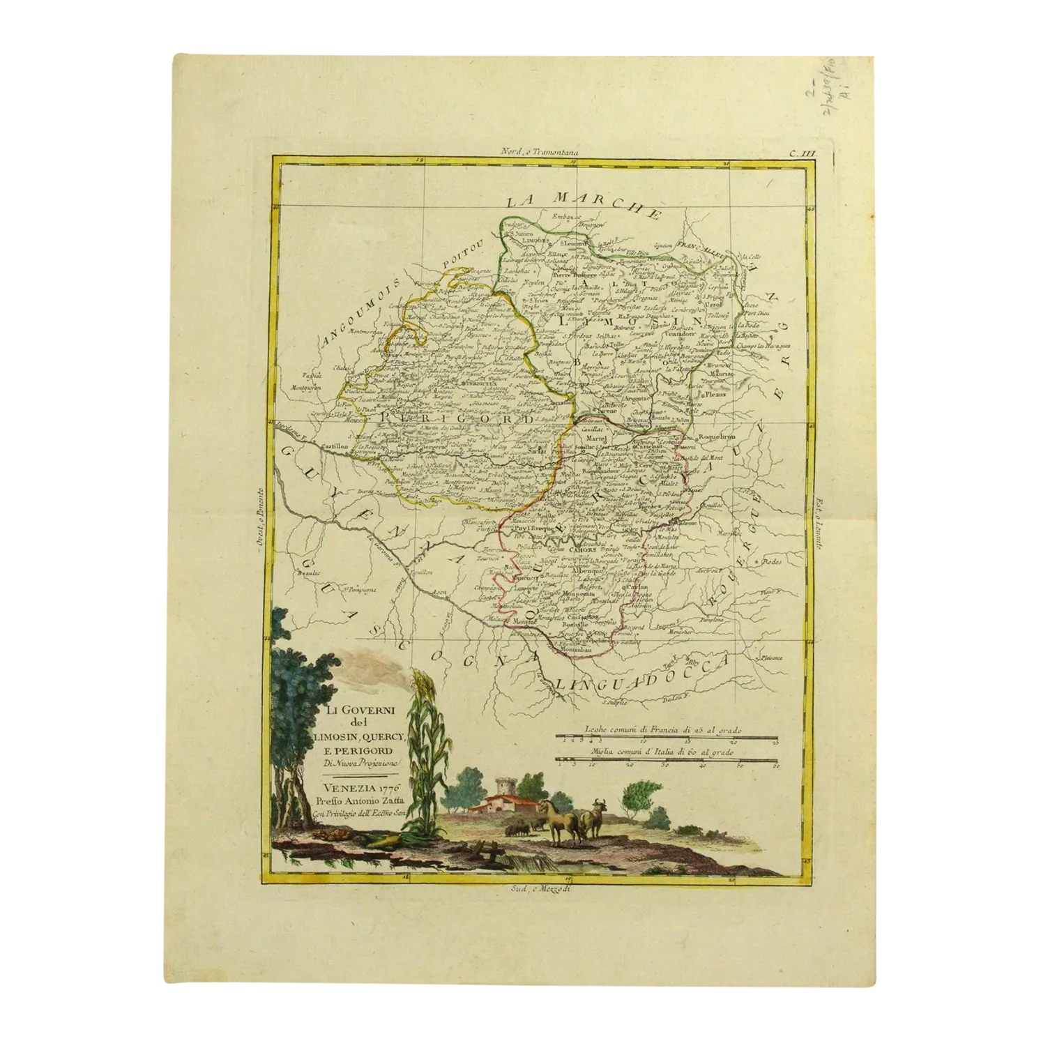 1776 Map of Limousin France by Antonio Zatta (1722-1804) Atlante