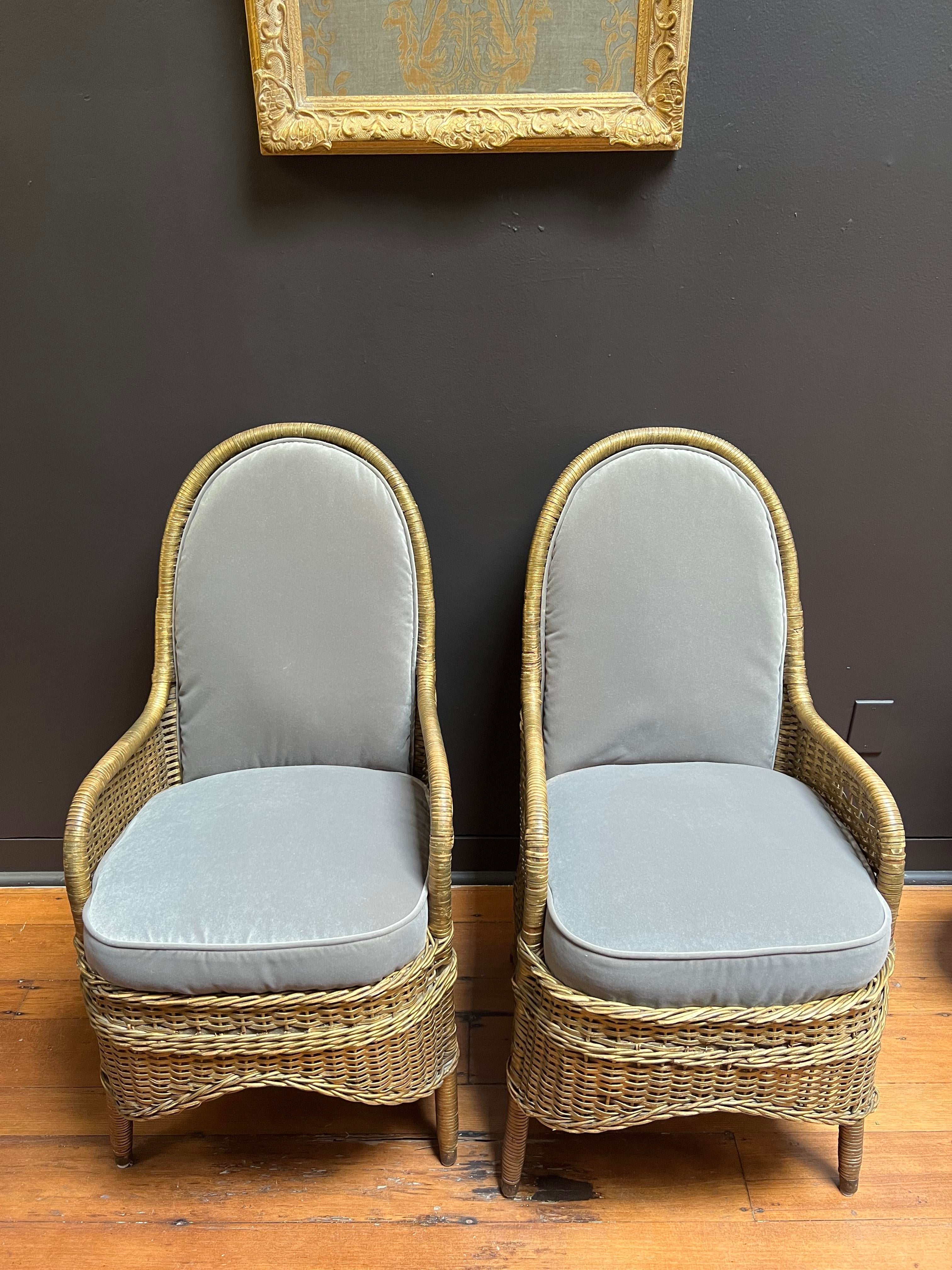 1920s Heywood Wakefield Art Deco Wicker Chairs a Pair
