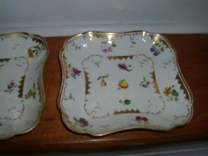1810 Paris Porcelain Square Dessert Dishes - A Pair