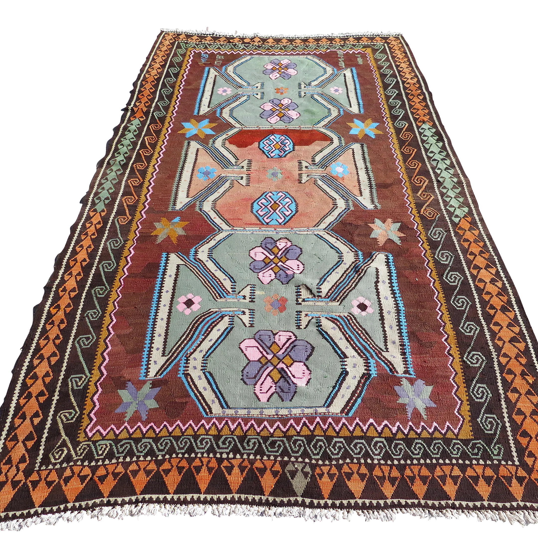 70s Multicolor Vintage Turkish Kilim Rug Area Rug | Chairish
