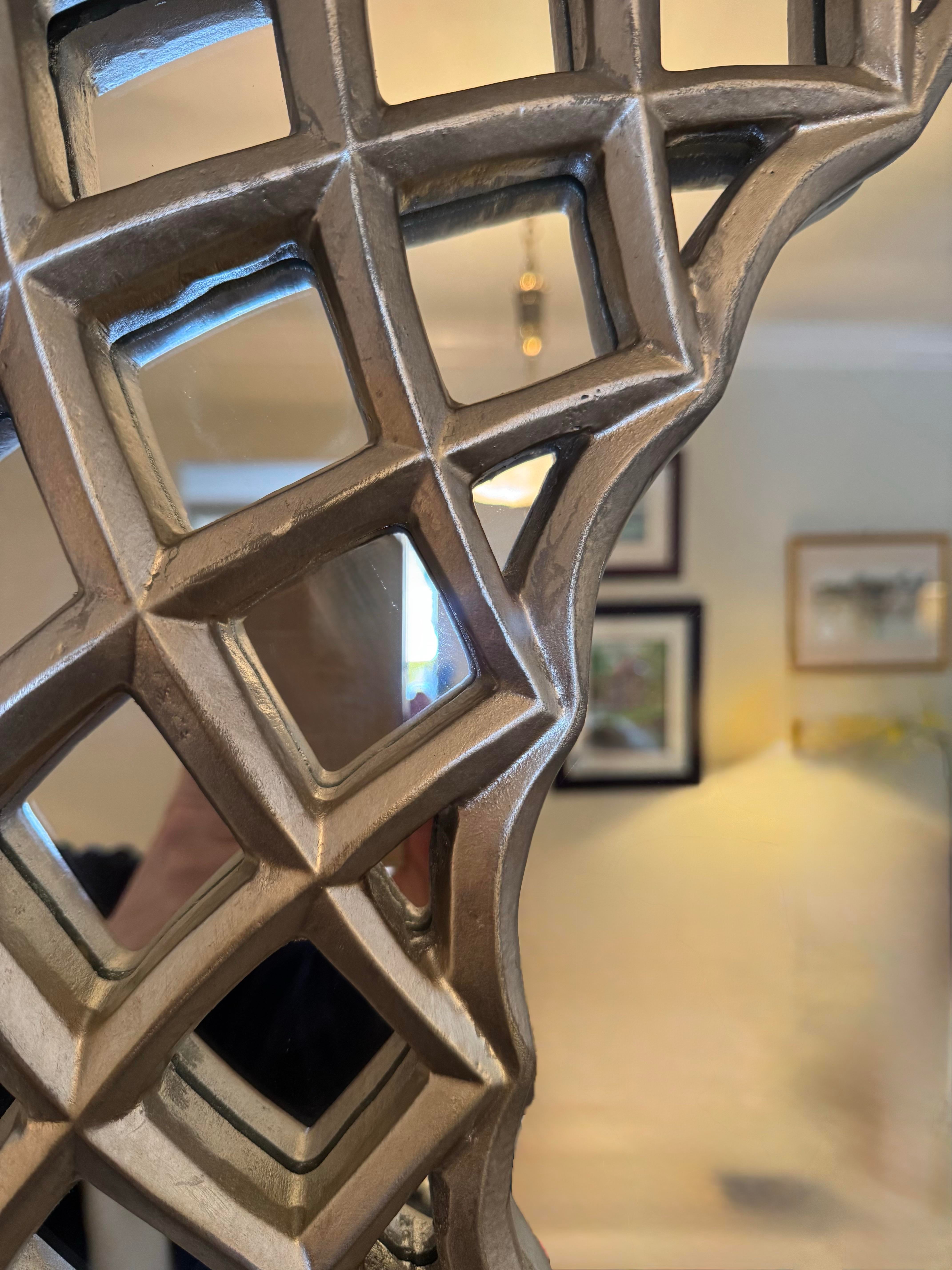 42” Round Lattice Wall Mirror in Antiqued Gold & Silver