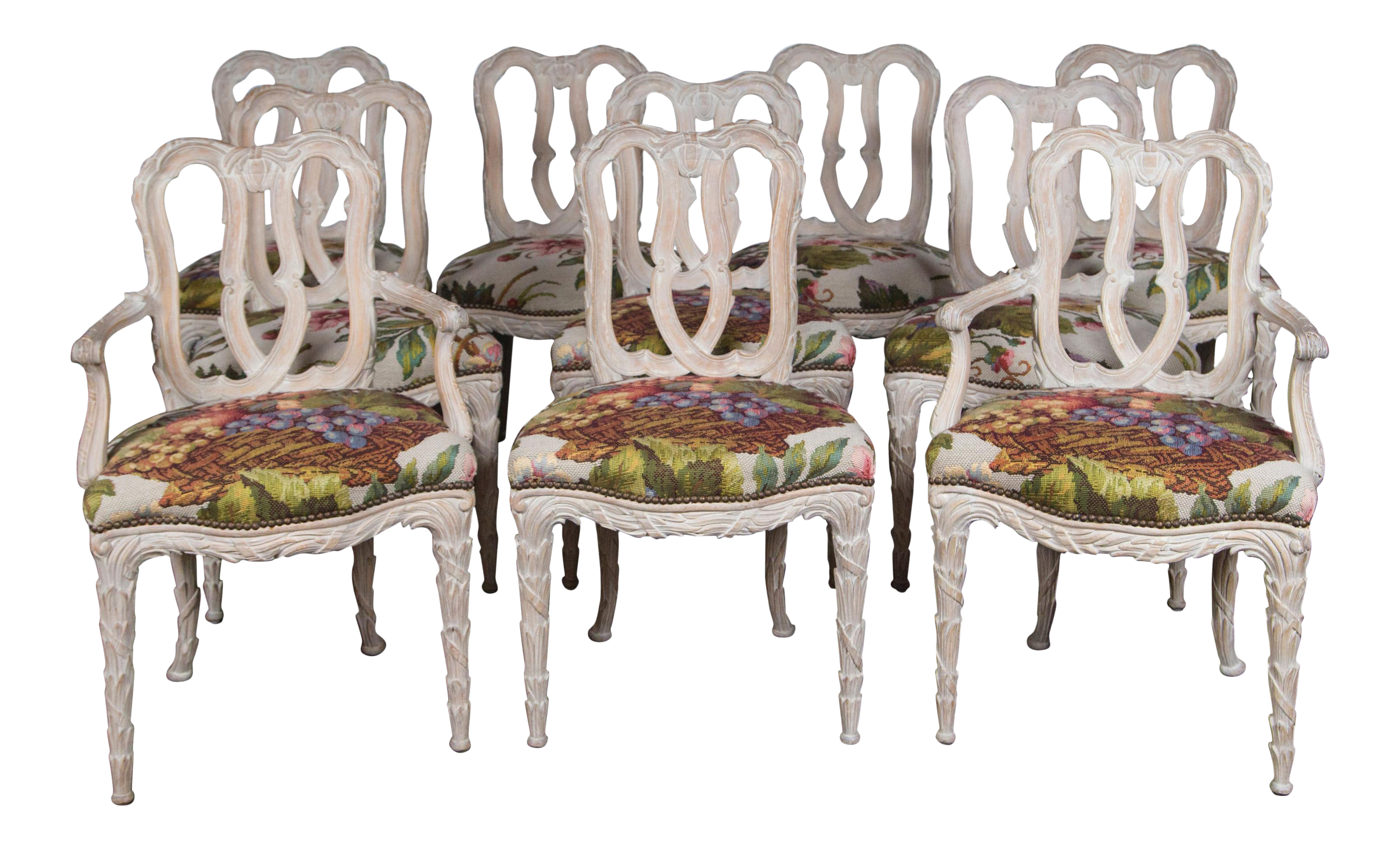 1940s Vintage Carved Wood Dining Chairs Set Of 10 Chairish