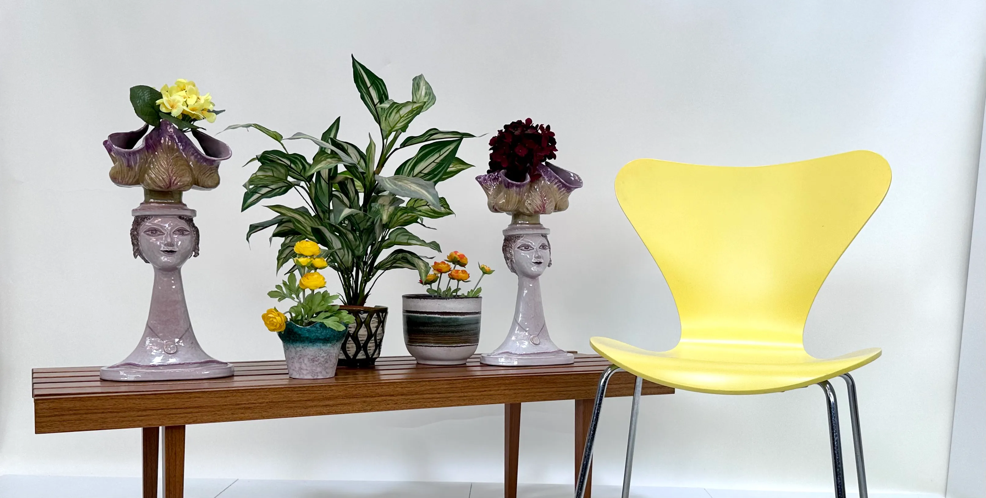 Limited Edition Ceramic Art Model Daphne Female Busts Vases by Bele Bachem for Karlsruher Majolika, Germany, 1976, Set of 2