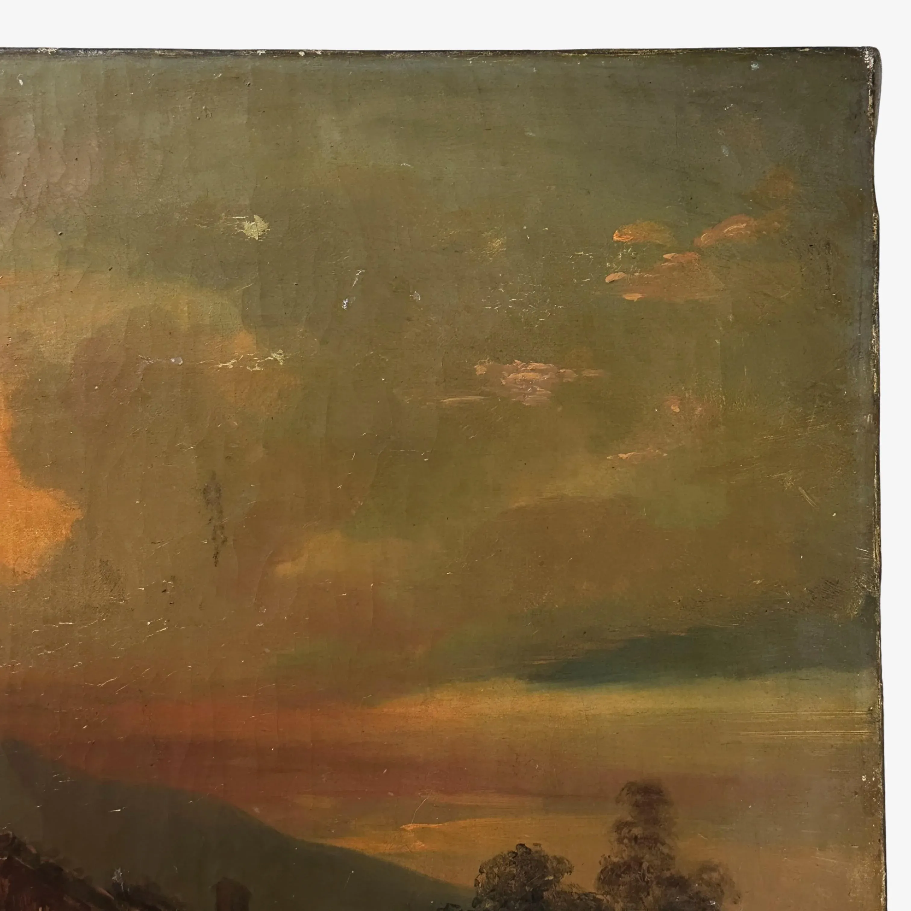 Antique 18th Century French Romanticist Landscape With Castle and Figures, Signed (Oil on Canvas)
