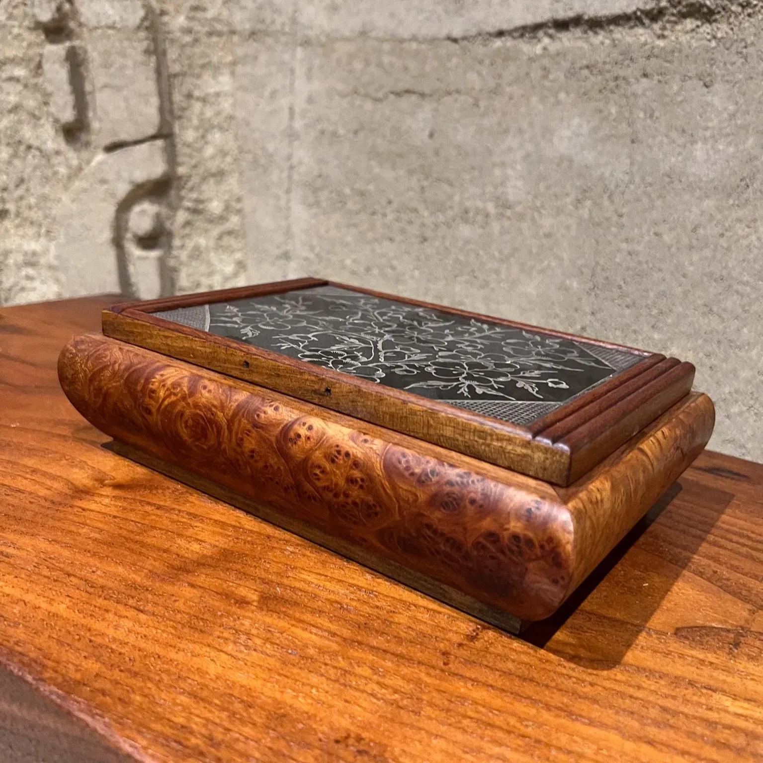 Vintage Cigarette Dispenser Burlwood Box | Chairish