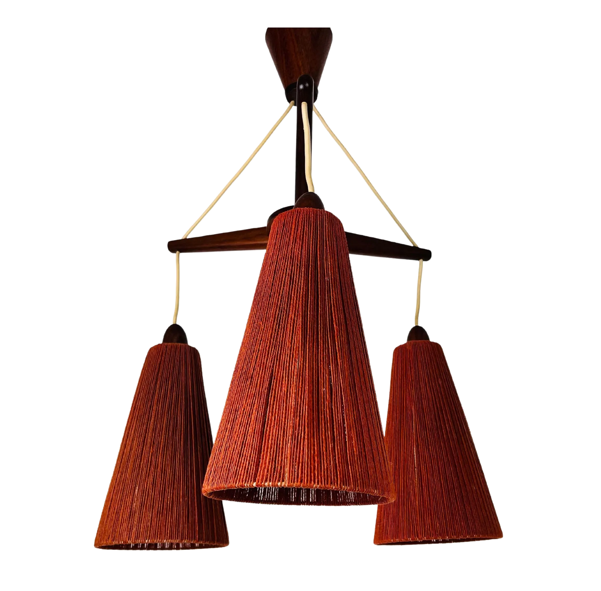 Midcentury Teak and Cord Shade Hanging Lamp by Temde, circa 1960