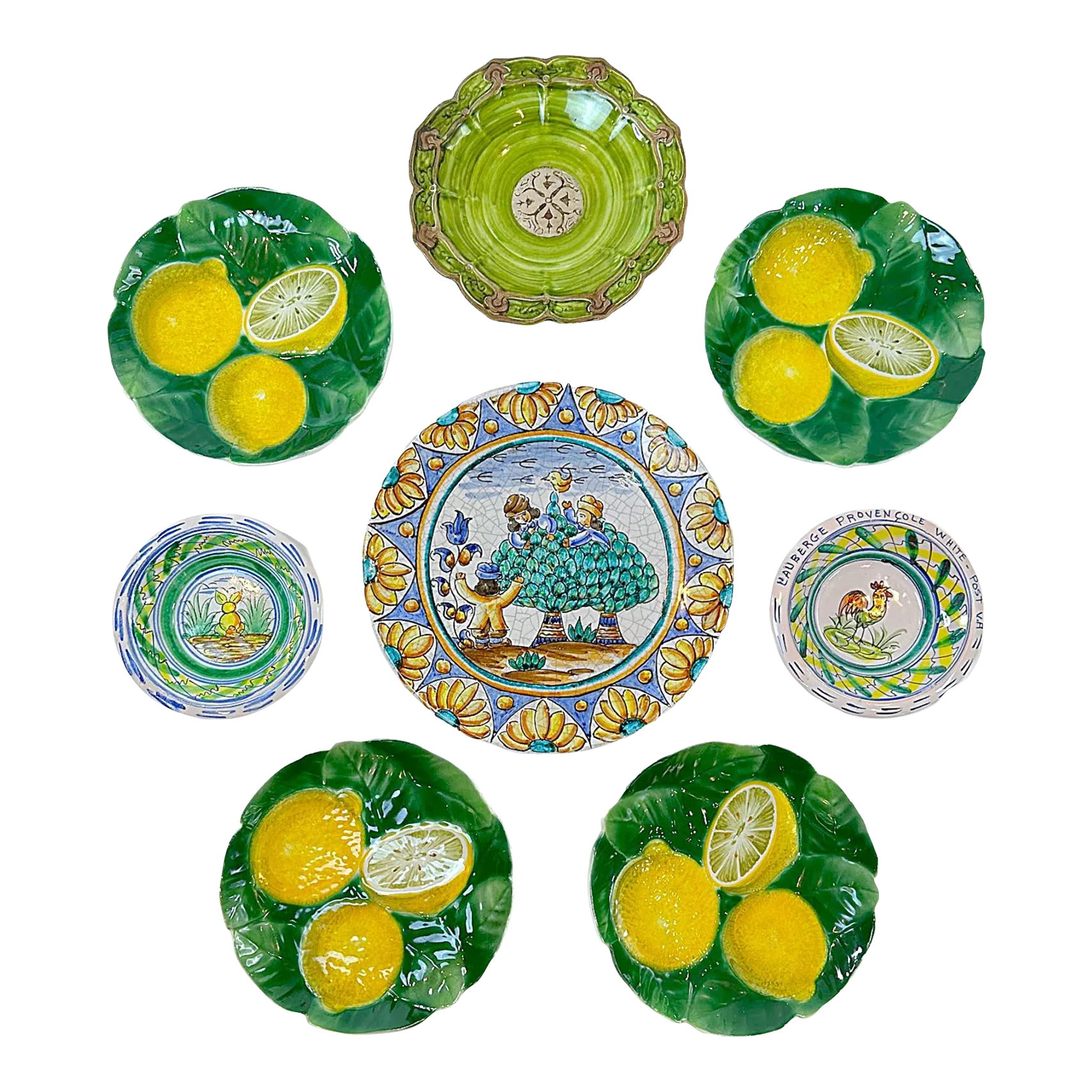 20th Century Italian Zaccagnini & Langbein Faience Pottery Plate Collection - Set of 8