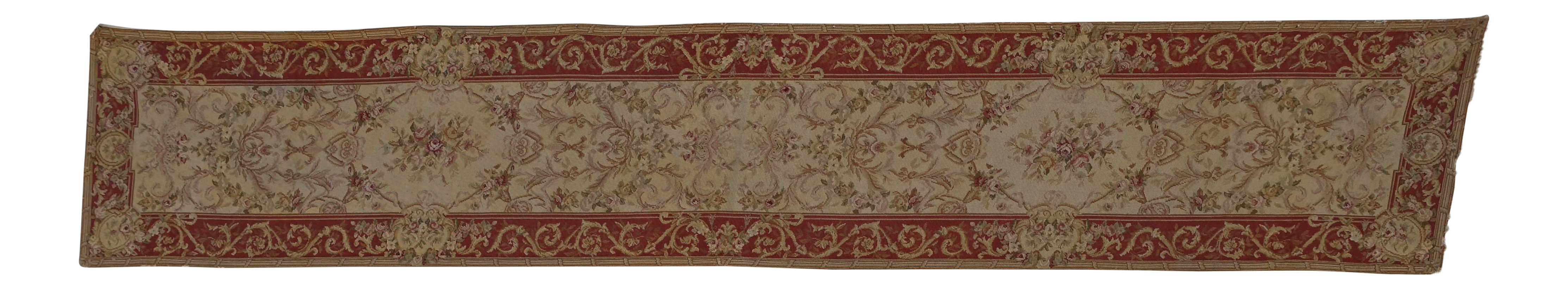 Vintage Floral Needlepoint Deep Red Border Rug 2 3 12 6
