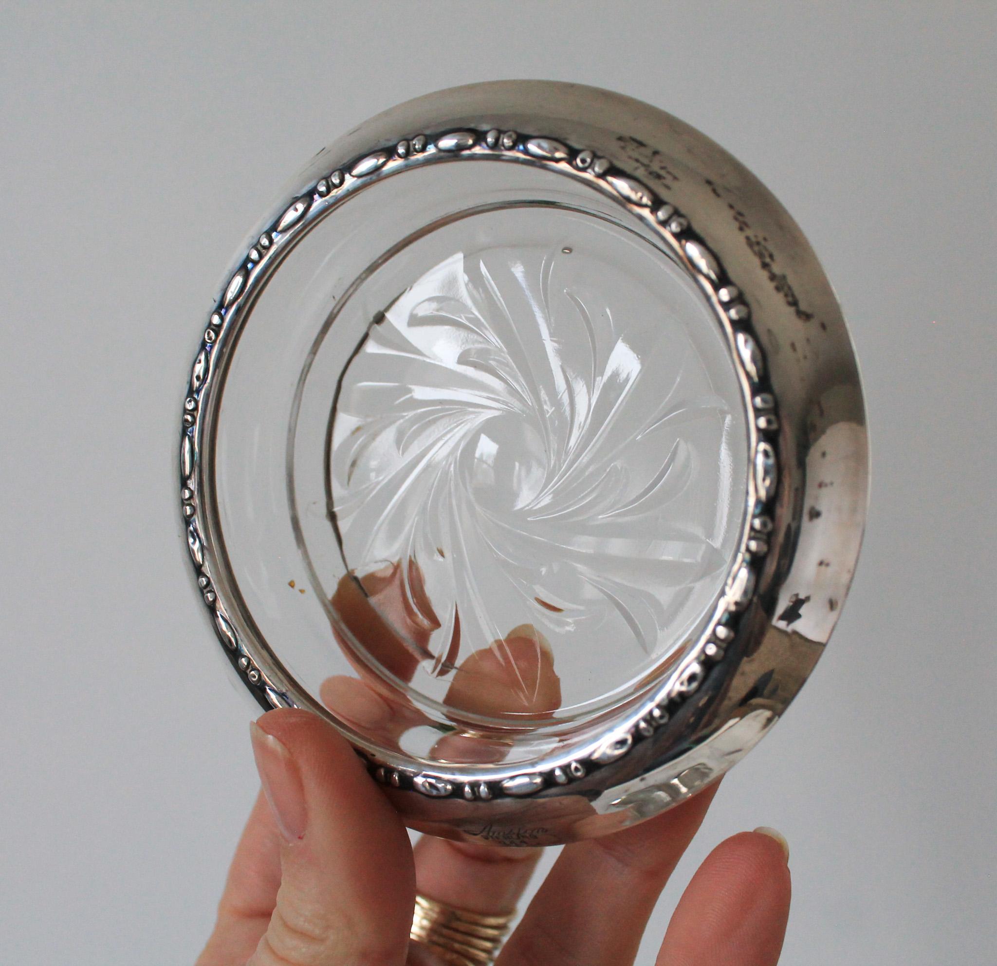 Vintage Amston Sterling Silver and Glass Coasters - S/6
