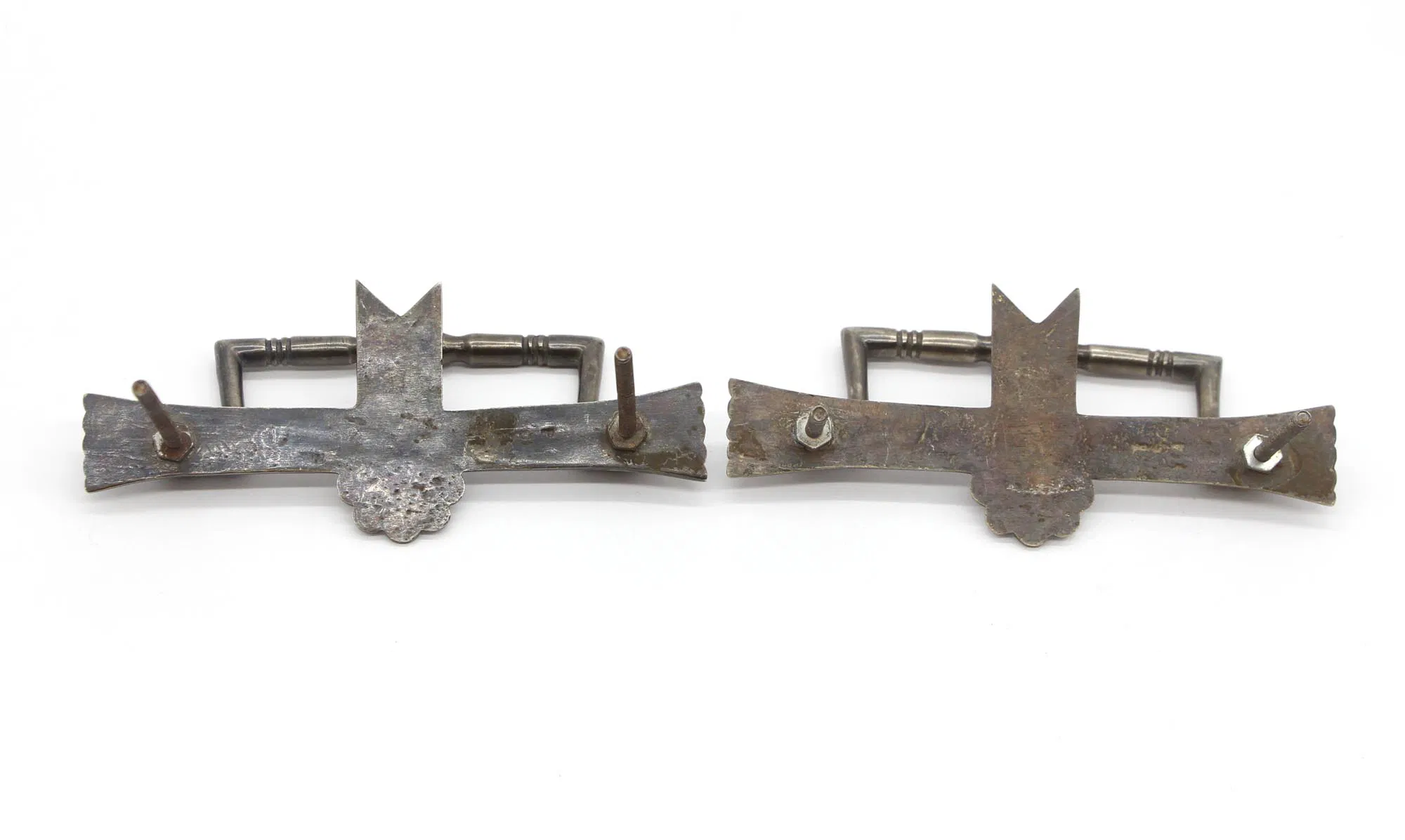 Pair of Mid 20th Century Aesthetic Nickeled Brass Drawer Bail Pulls