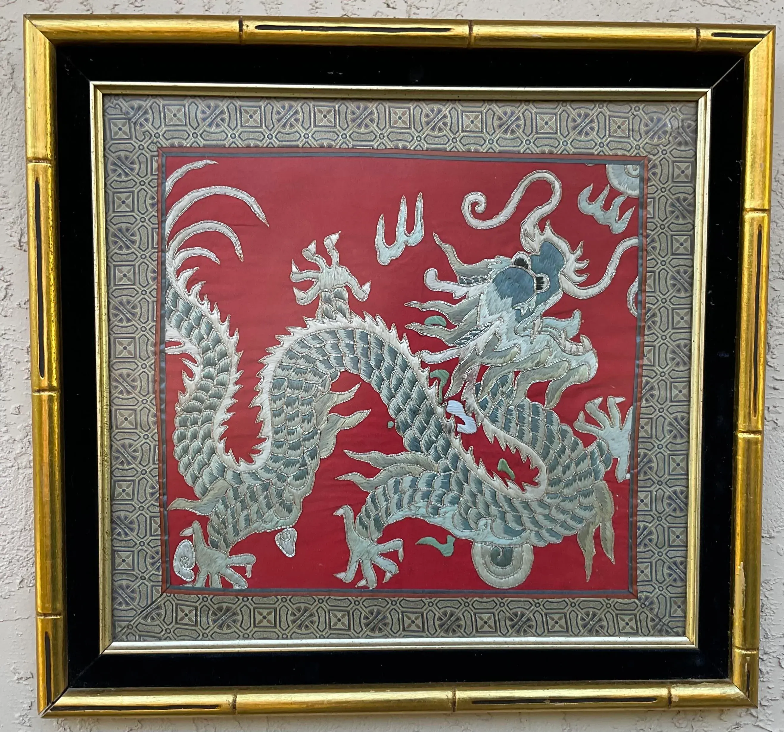 Chinese Dragon, Framed Silk Textile Embroidery | Chairish