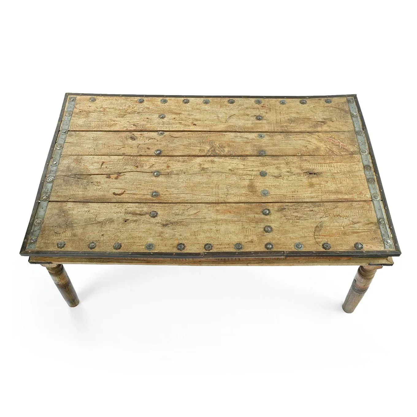 Carved and Studded Wooden Dining Table, 1940s