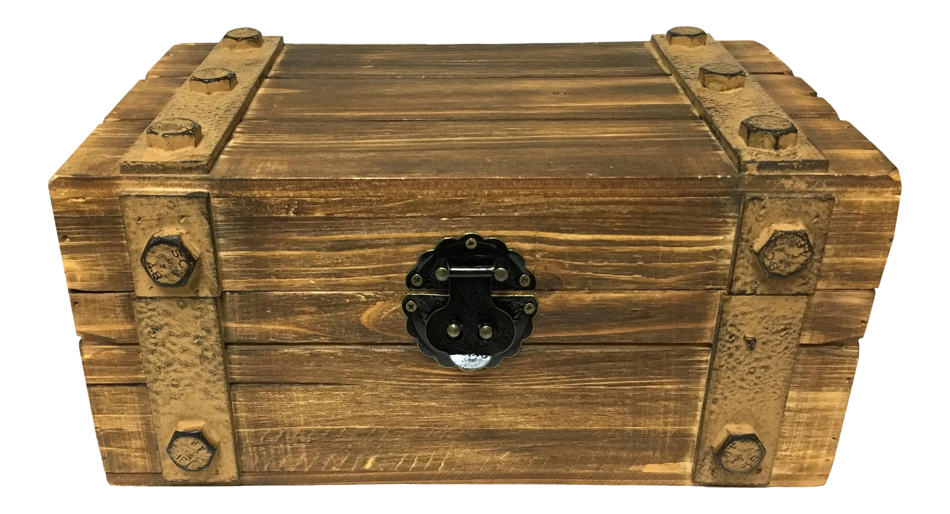 Late 20th Century Wooden Box With Metal Decor Storage Box | Chairish