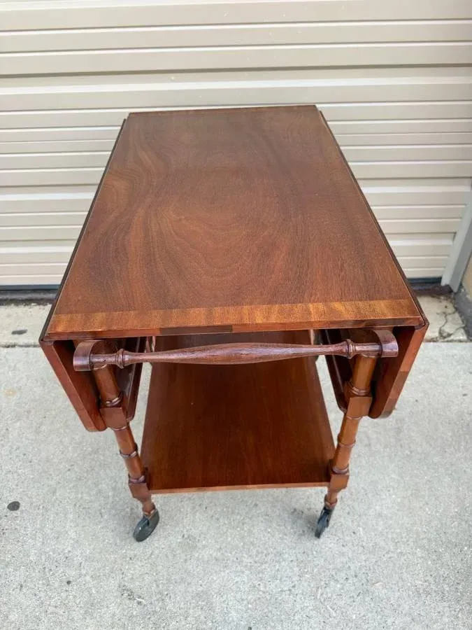 Vintage Mahogany Banded Inlay Tea Cart Server Cart