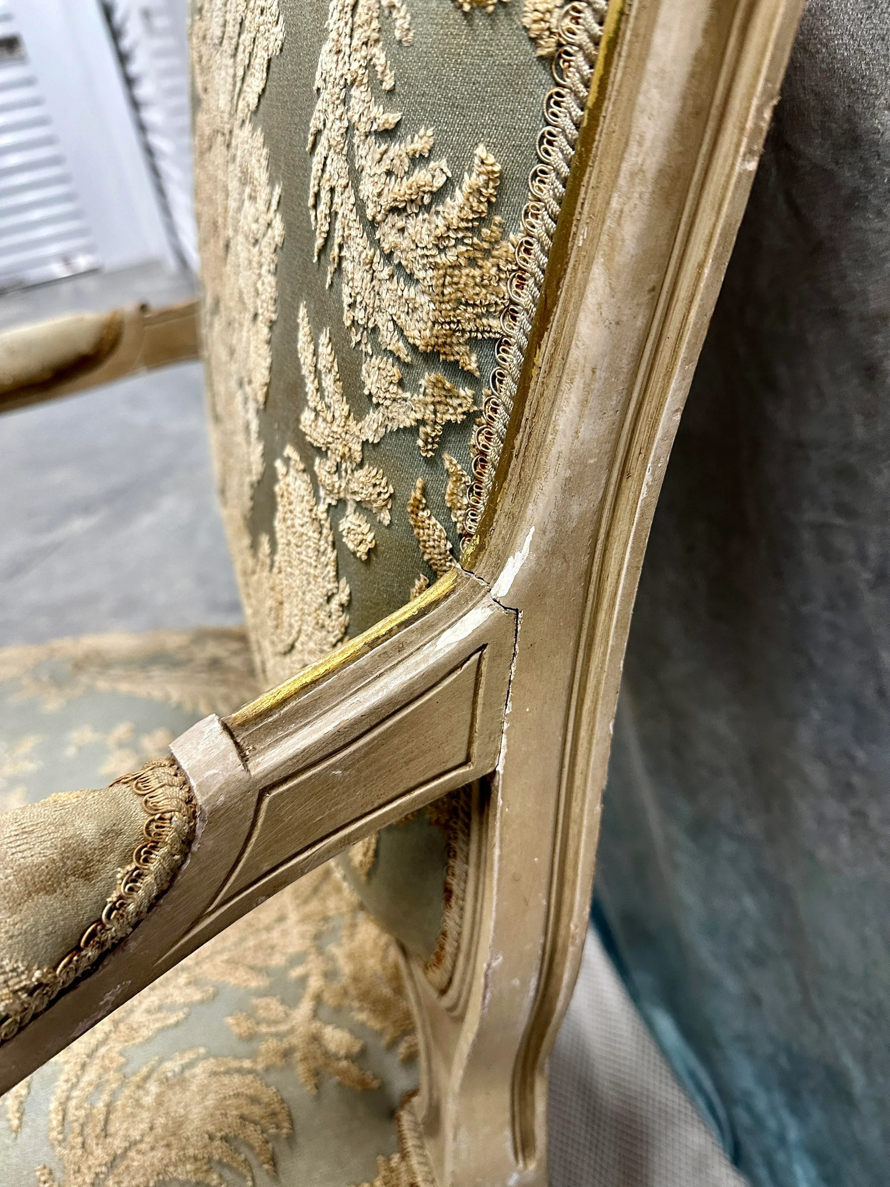 Antique French Louis XV Style Chair With Tapestry and Wooden