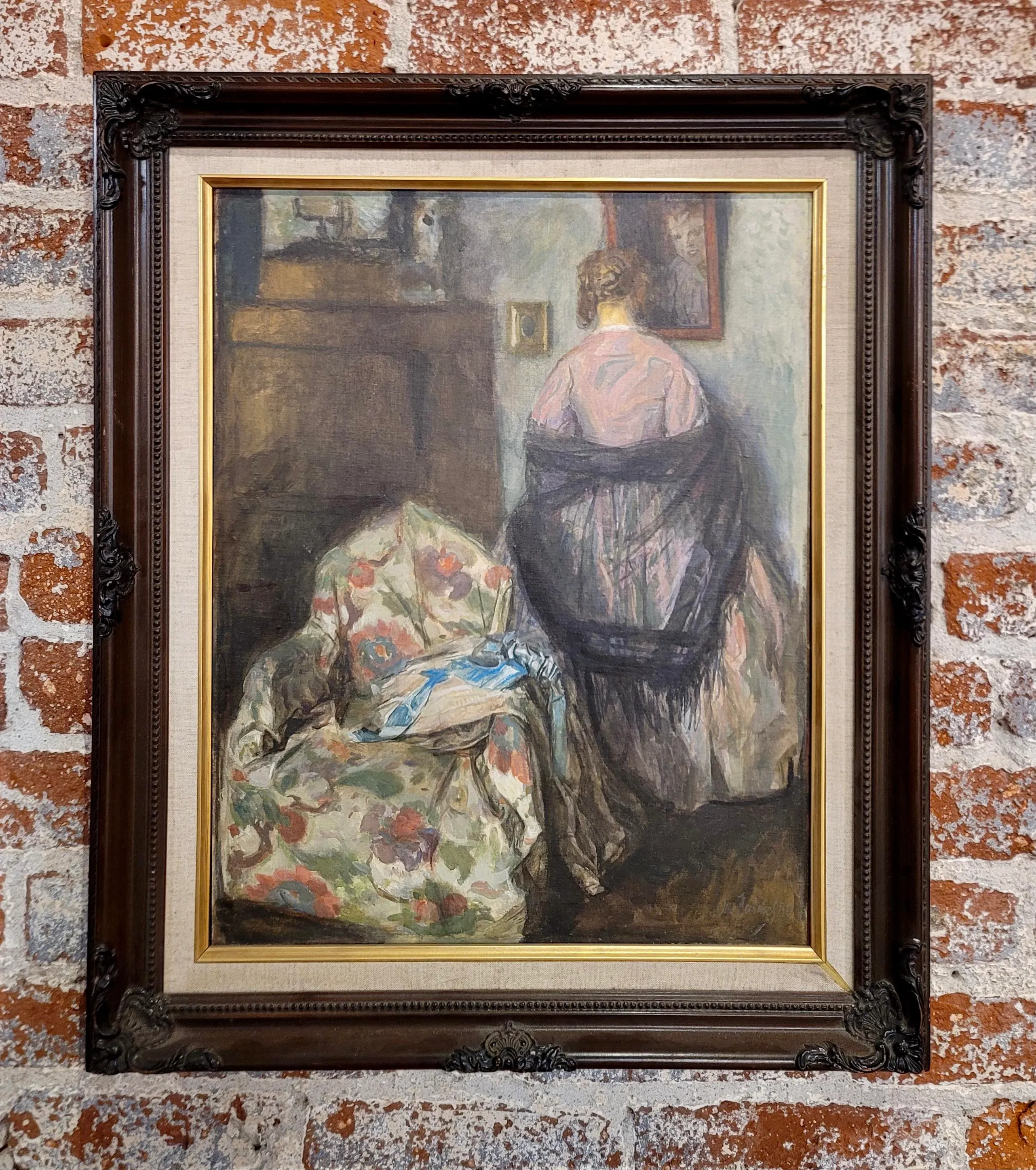 絵画 Mirror_Oil No.1 The Girl in the Mirror - 1910s Oil Painting | Chairish