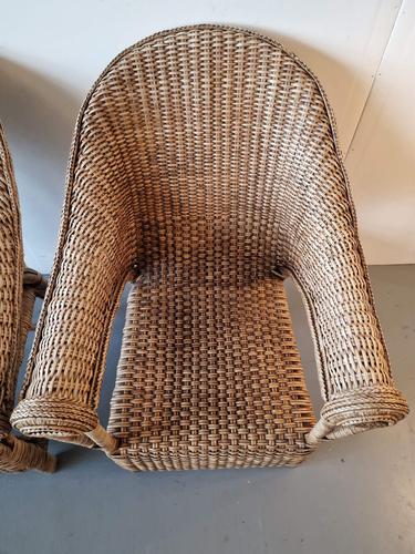 Vintage Burmese Woven Rattan Lounge Chairs, Set of 2