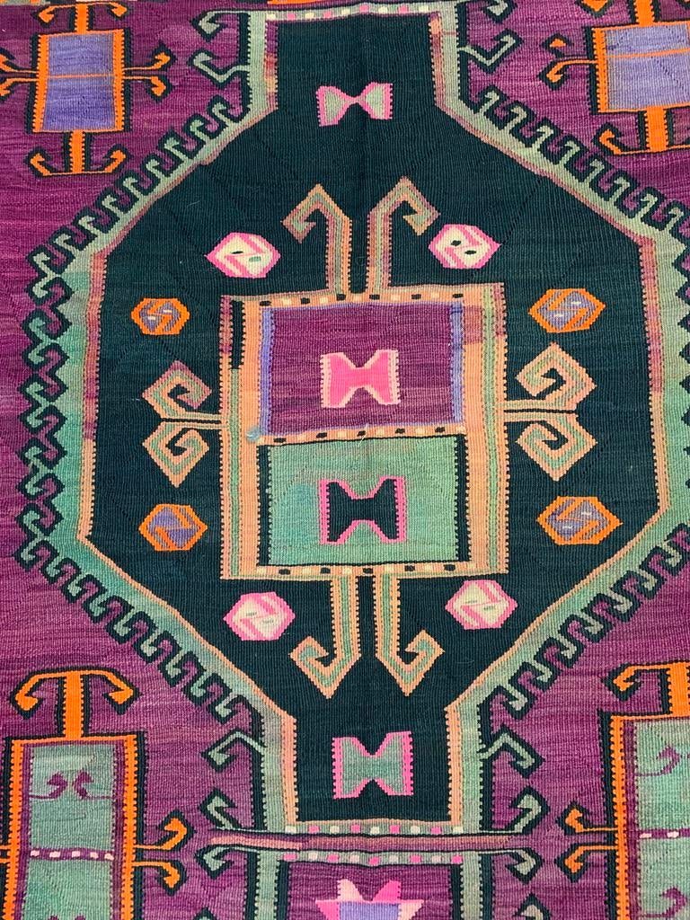 1950s Vintage Handmade Turkish Kilim Rug - 5′7″ × 12′6