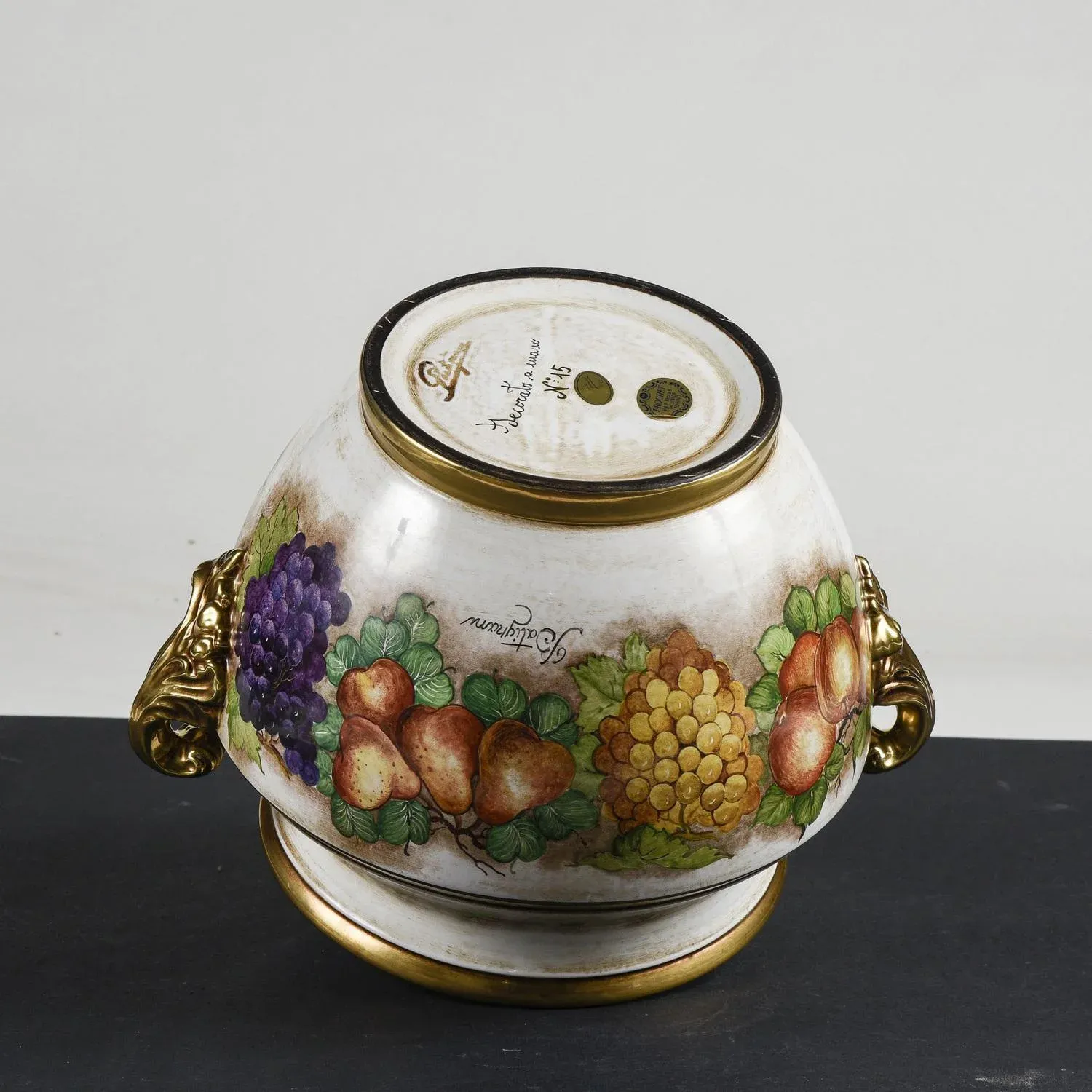Hand-Decorated Ceramic Cache Pot by Batignani Prochet Torino
