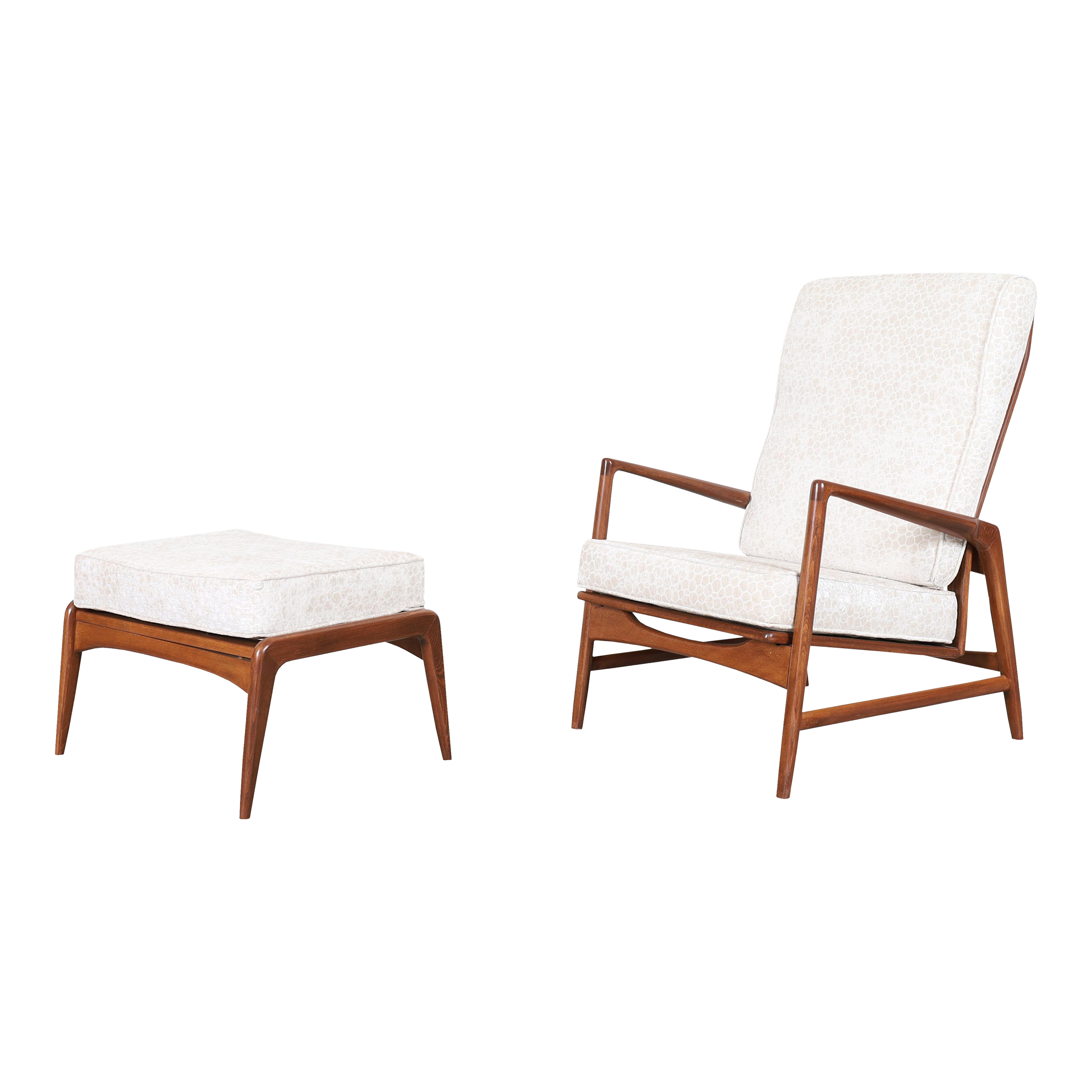 Danish Modern Walnut Reclining Lounge Chair and Ottoman by Ib Kofod