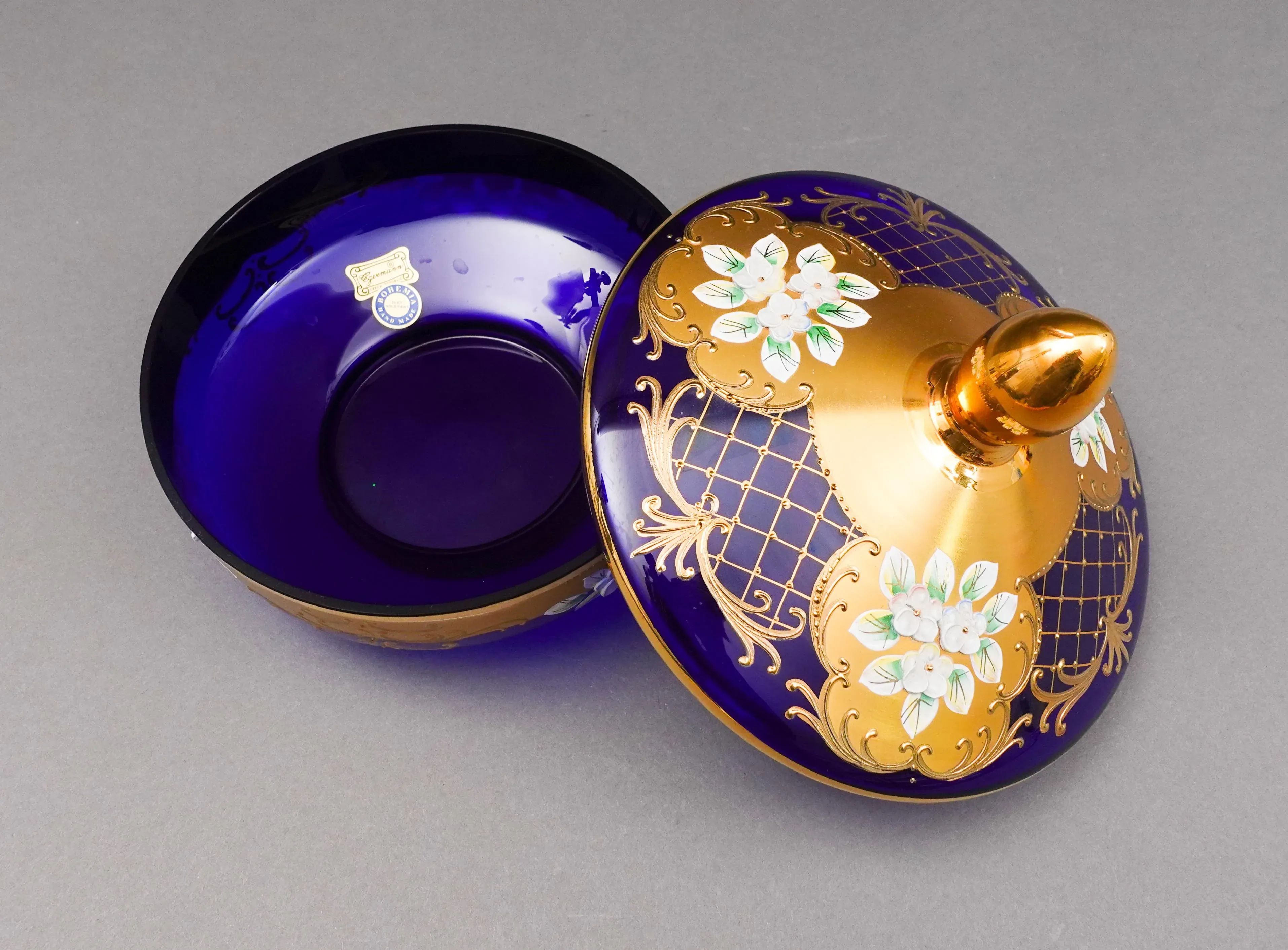 Mid 20th Century Egermann Czech Bohemian Cobalt Blue 24k