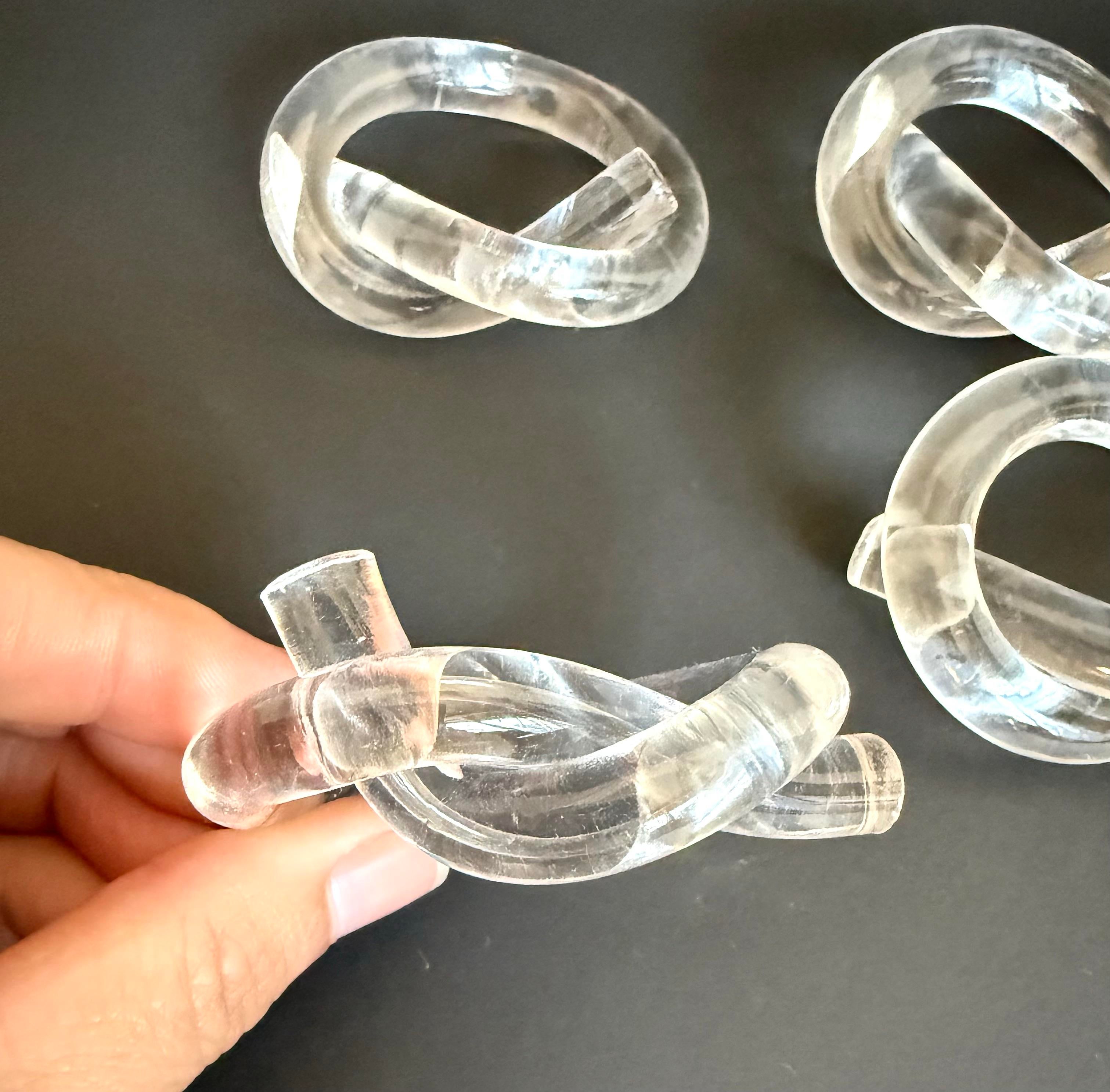 Set of 6 Lucite Pretzel Form Napkin Rings, in the Style of Dorothy Draper