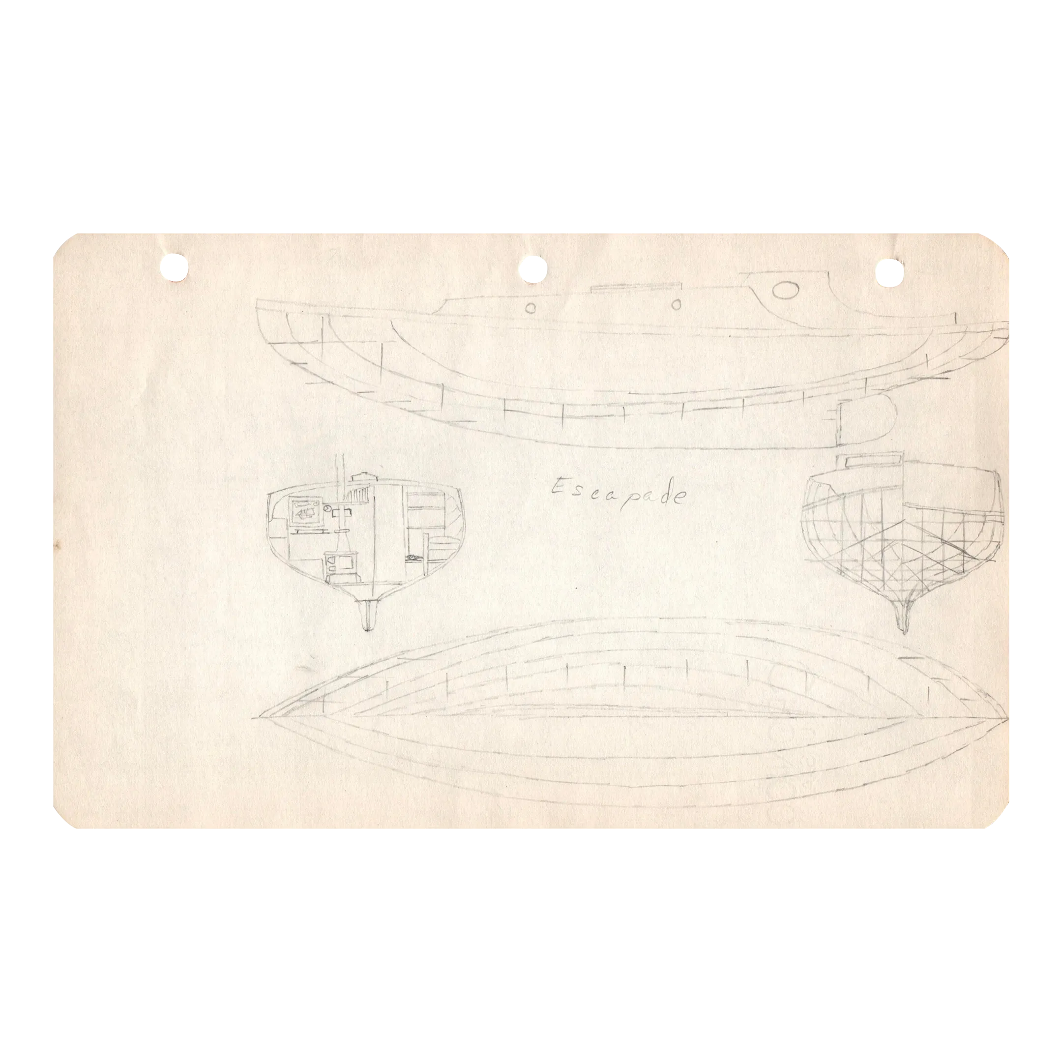 1940s Maine Marine Architectural Drawing on Paper
