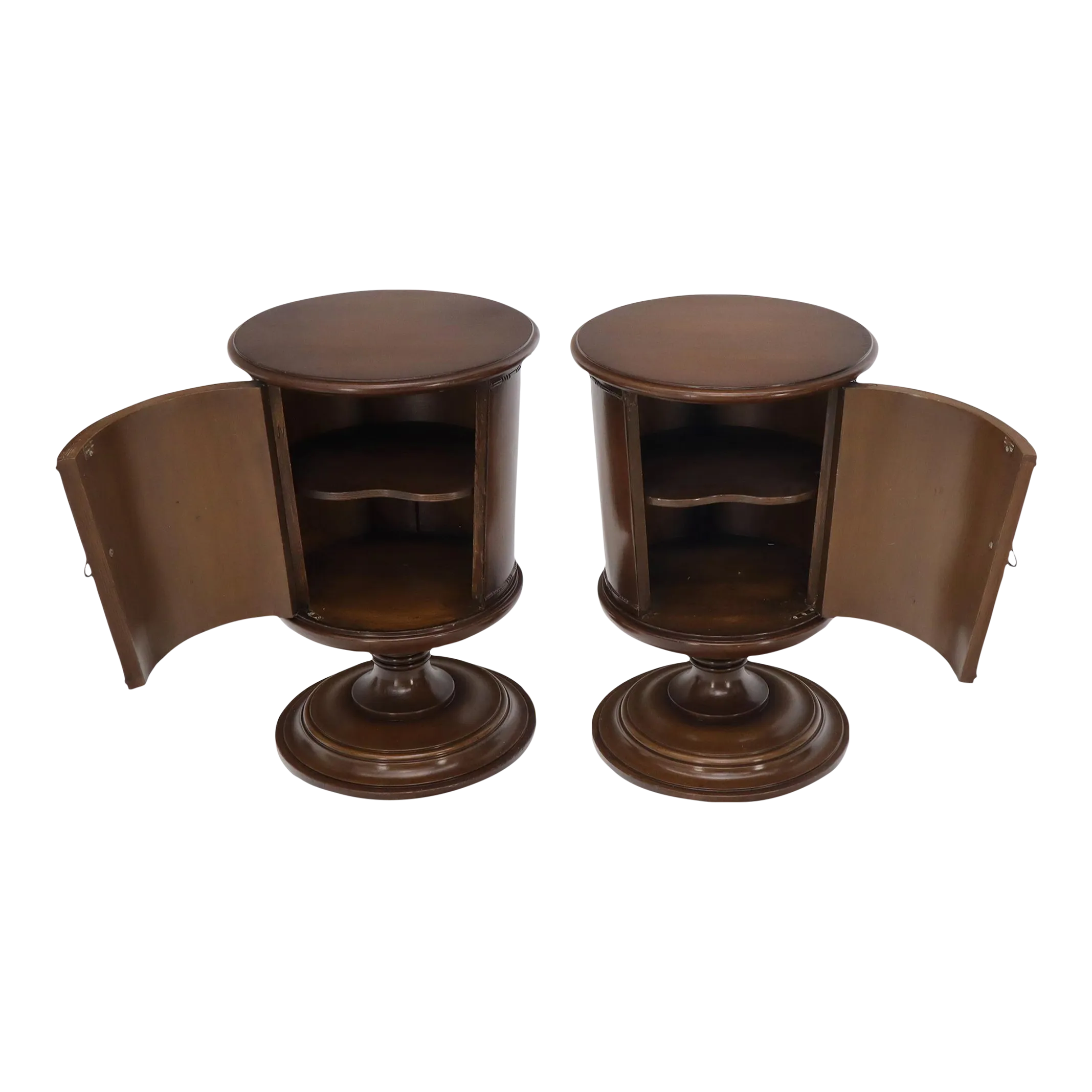 Pair of Round Barrel Shape One Door Compartment End tables Night Stands Chairish