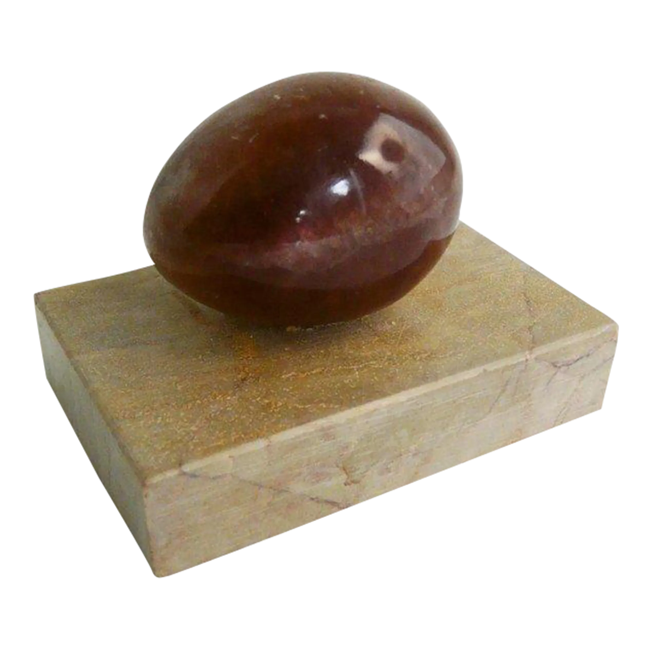 Antique 19th Century English Regency Derbyshire Blue John Feldspar Paperweight Egg Mounted on a Marble Plinth