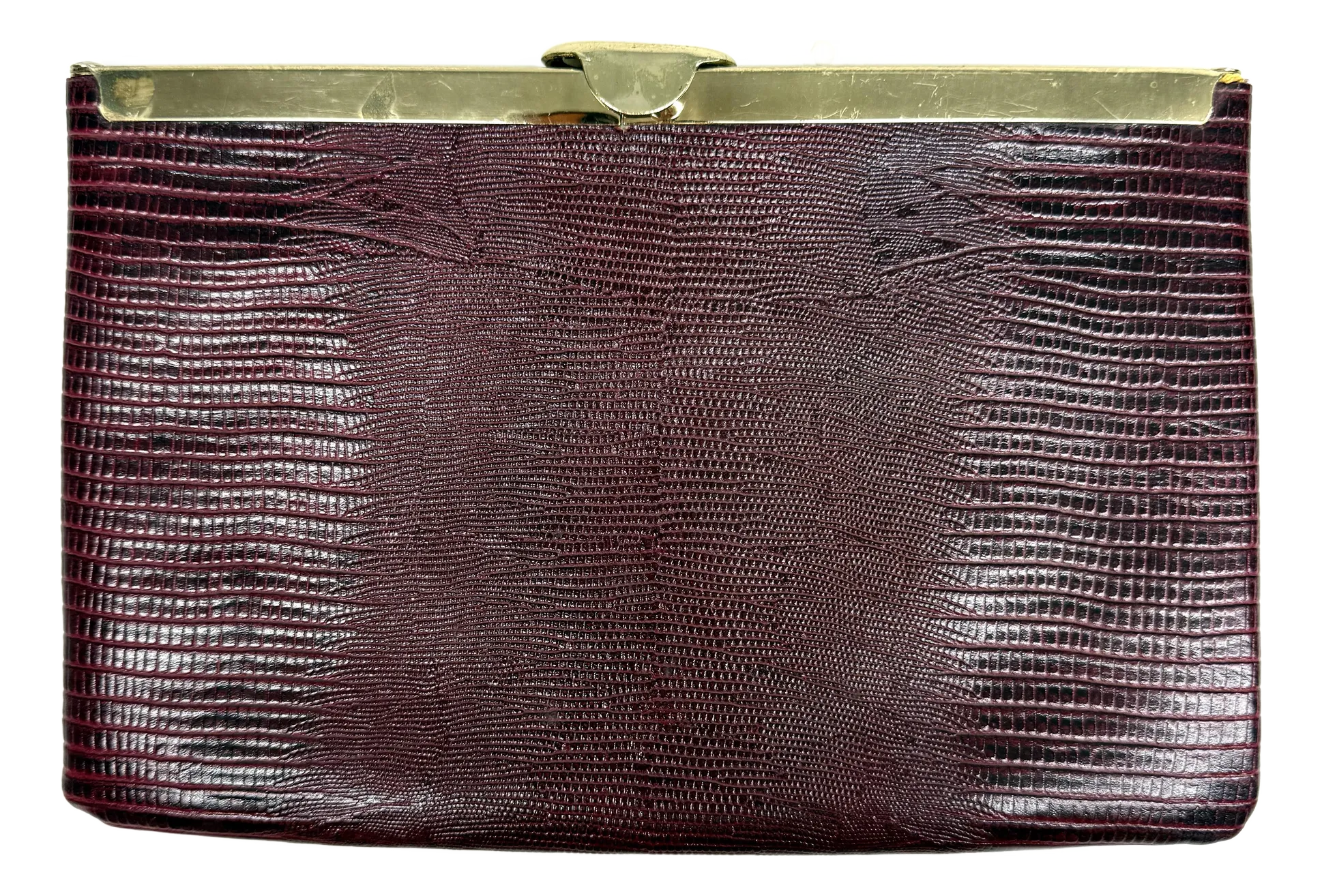 Vintage Etra Maroon Skin Embossed Leather Clutch/Shoulder Purse