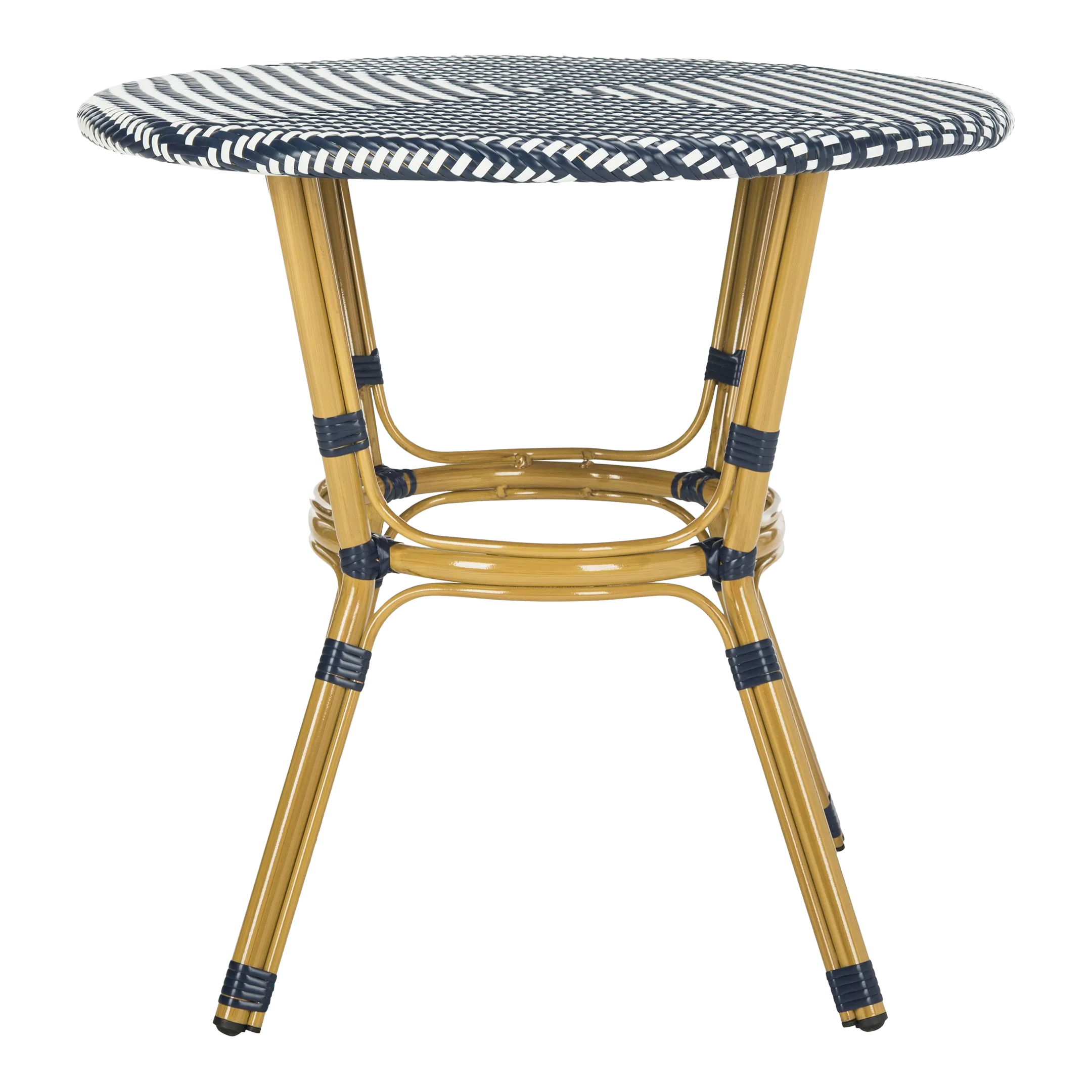Cameron Rattan Bistro Table in Navy & White | Chairish