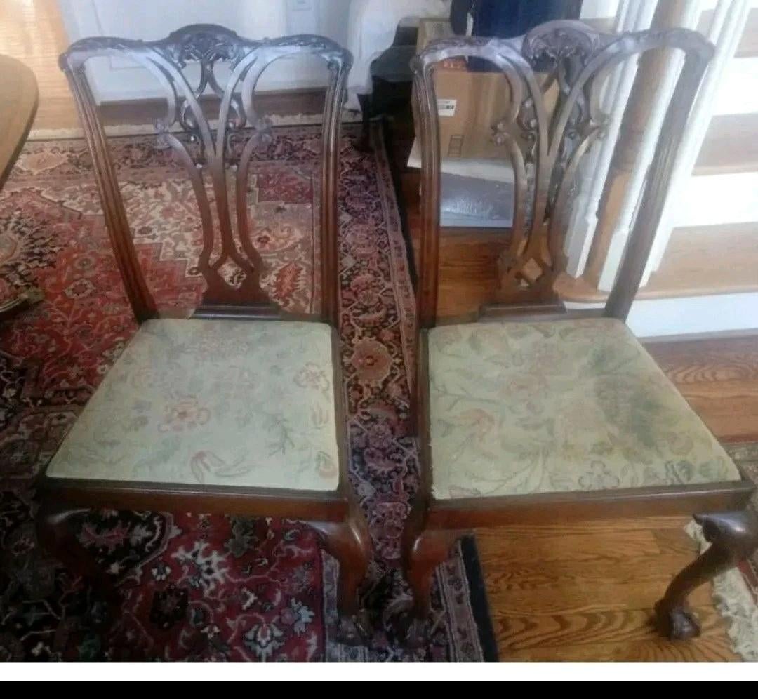 1880 Chippendale Mahogany Dining Side Chairs From Calvin Coolidge & Herbert Hoover Cabinet Member Admiral Jerald Wright - 2 Chairs