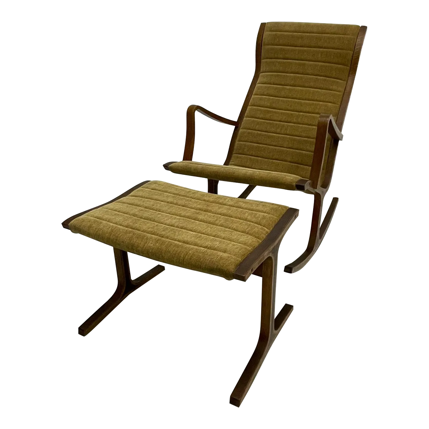 1966 Tendo Mokko Heron High Back Rocking Chair Ottoman Japan