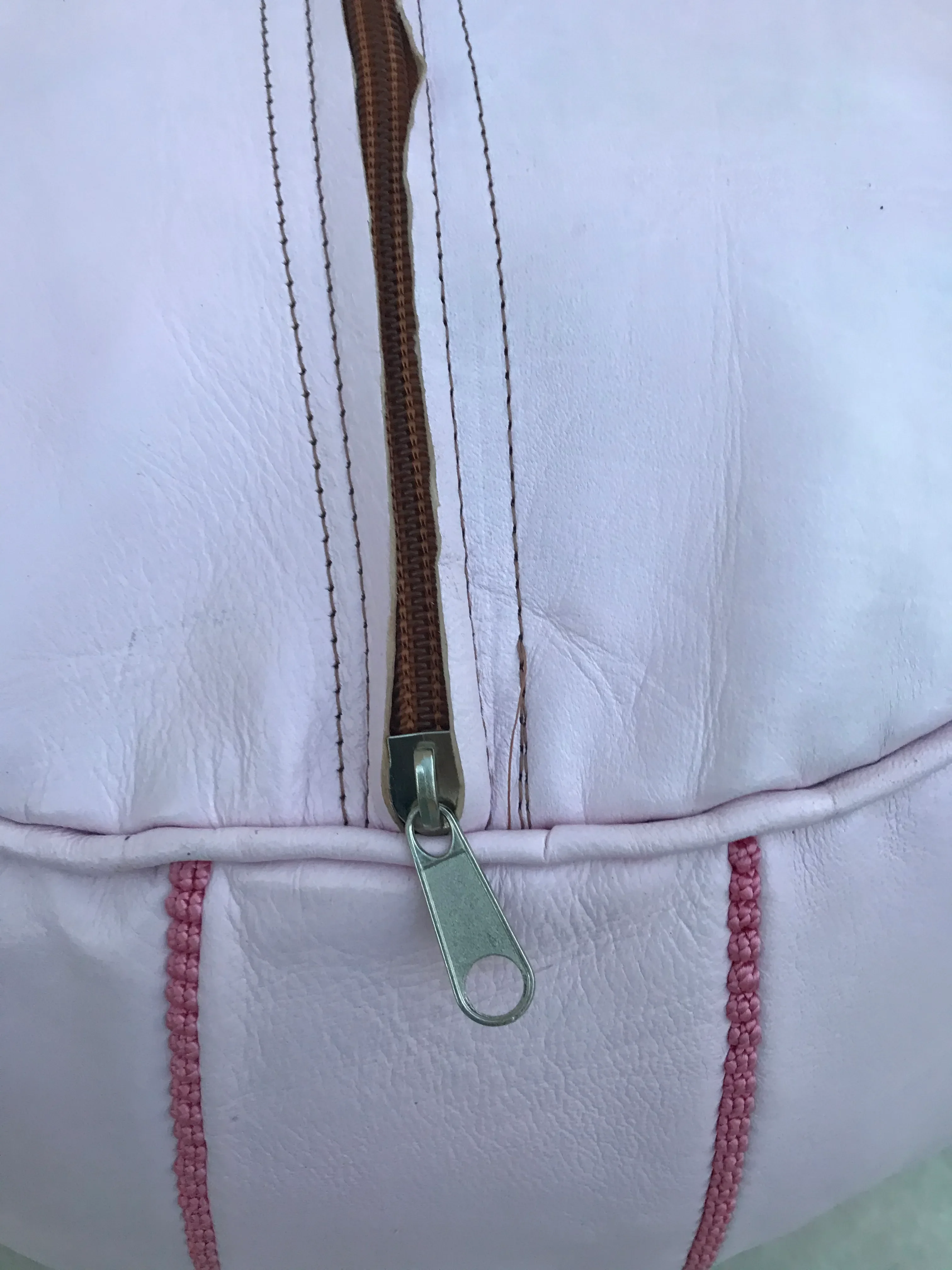 Pink Moroccan Leather Pouf Cover