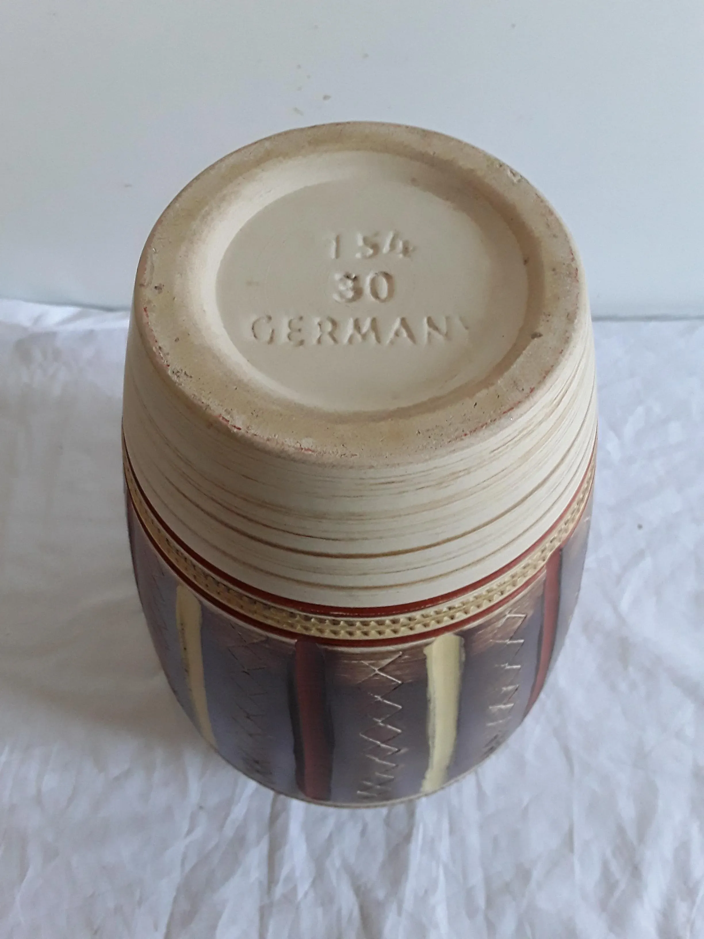 Vintage Beige, Brown, and Yellow Carved Ceramic Nr. 154 30 Vase from Scheurich, 1970s
